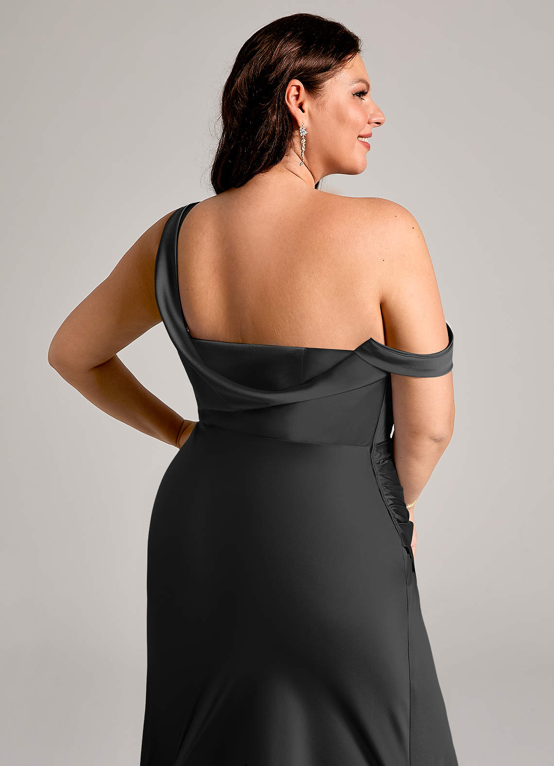 Azazie Madelyn Bridesmaid Dresses Black Mermaid One Shoulder Stretch Satin Convertible Dress image13