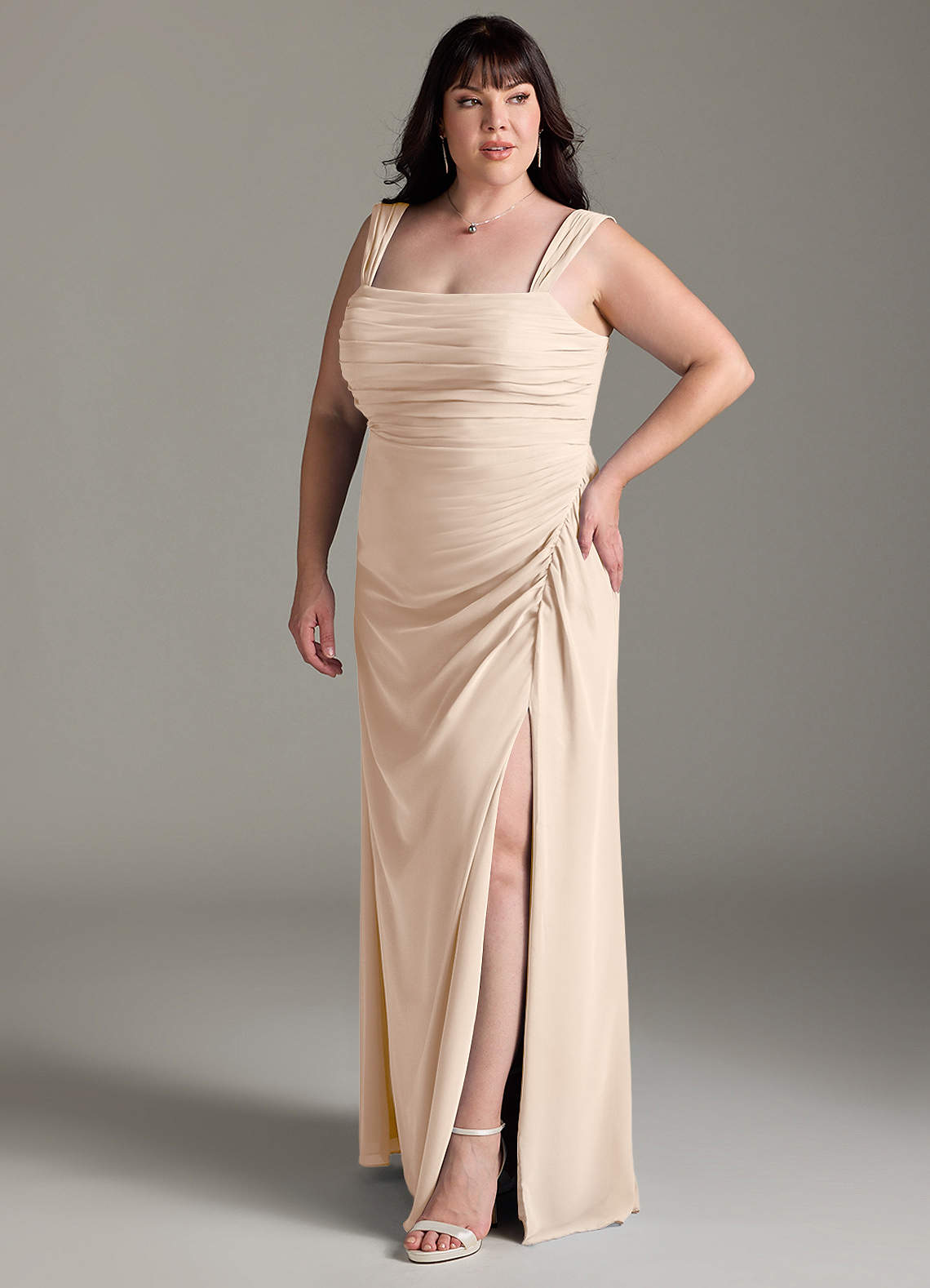 Azazie Jesaphine Bridesmaid Dresses White Alabaster Sheath Bow Chiffon Dress image10
