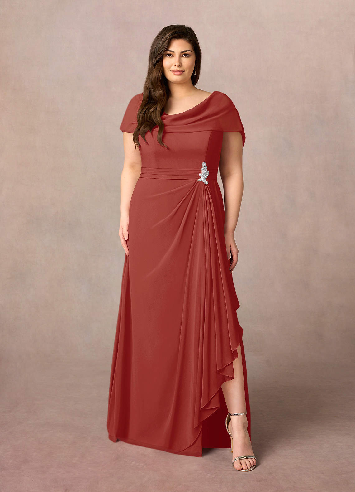 Azazie Mary Kleider für die Brautmutter A-Linie Seitliche Cut-Outs Chiffon Kleid Terrakotta image1