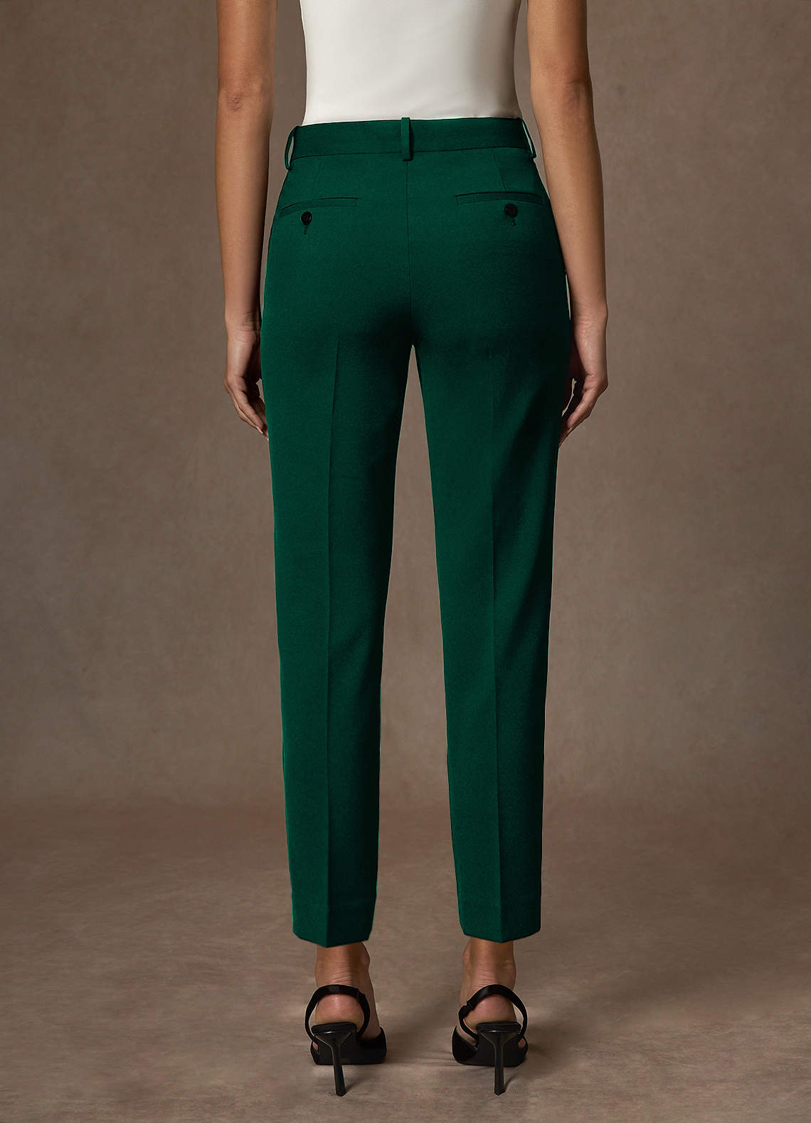 front Whitney Emerald Structured Stretch Full Length Dress Pants