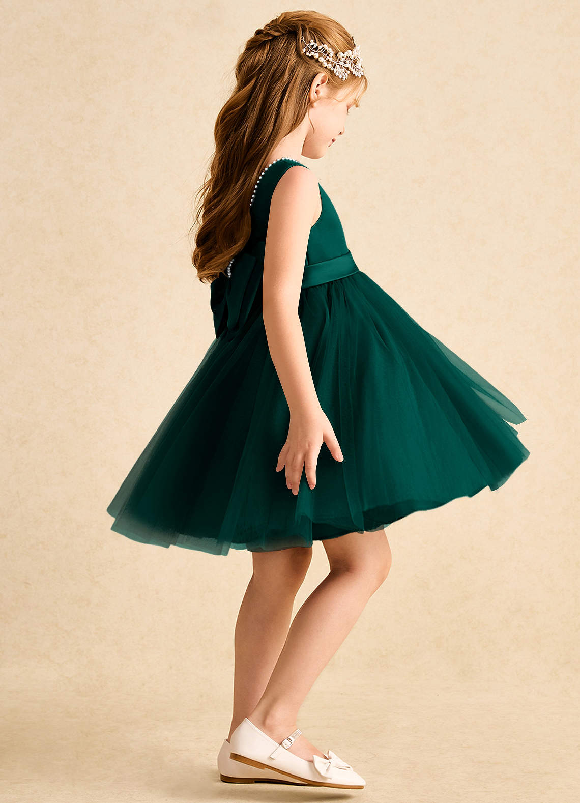 hunter green flower girl dress Peony Lace Flower Girl Dress in Green Sleeve Maxi 4T main image 0