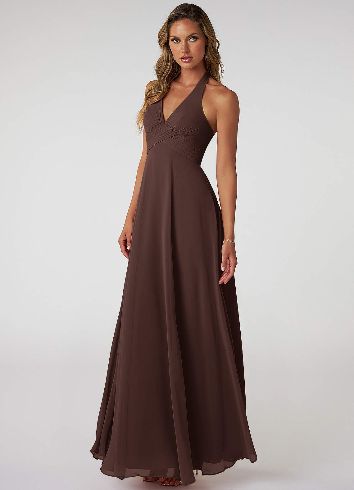 Azazie Tessie Bridesmaid Dresses Ganache A-Line V-Neck Pleated Chiffon Dress image2