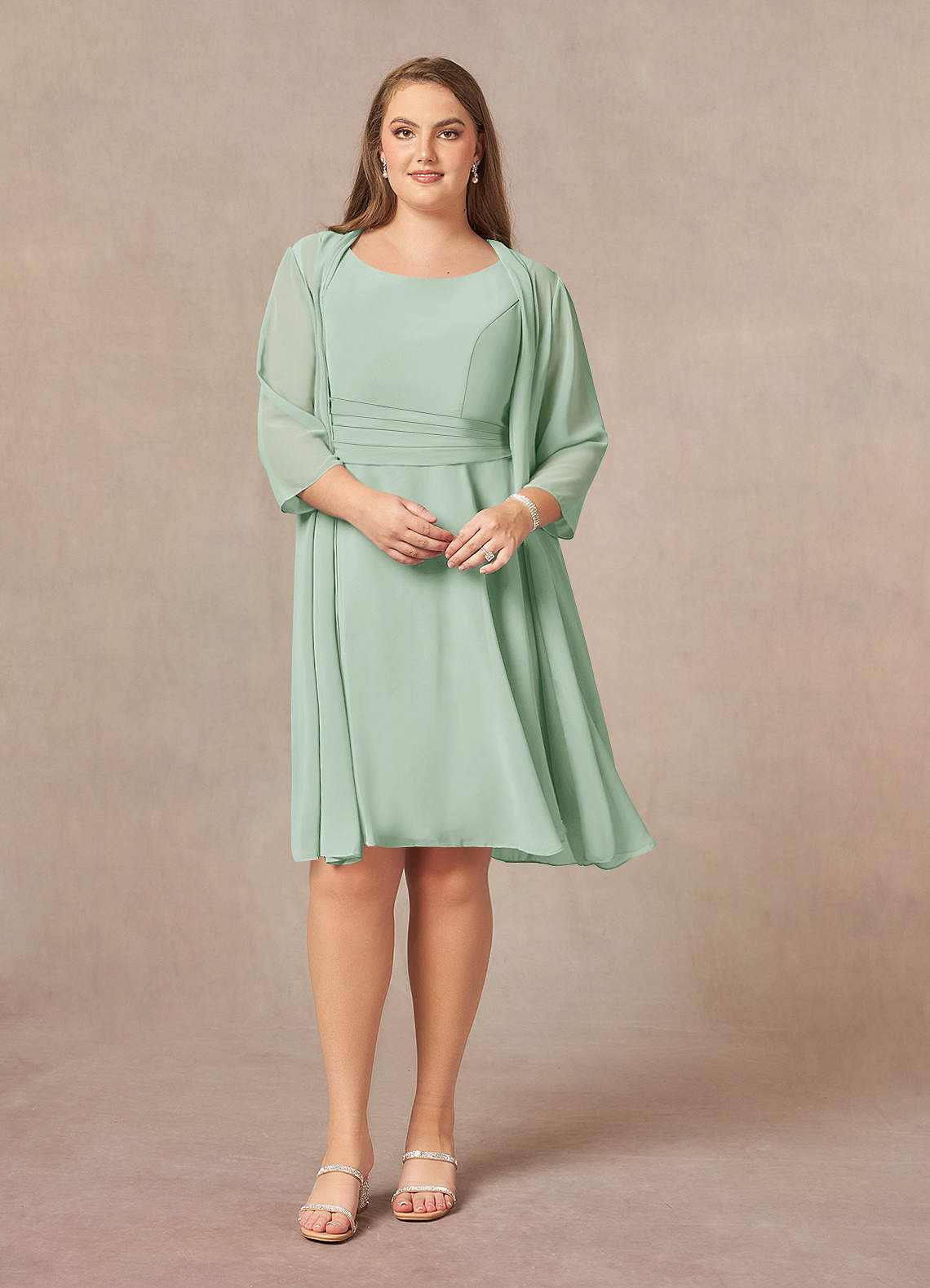 Azazie Shirley Mother of the Bride Dresses A-Line Scoop Pleated Chiffon Knee-Length Dress image1