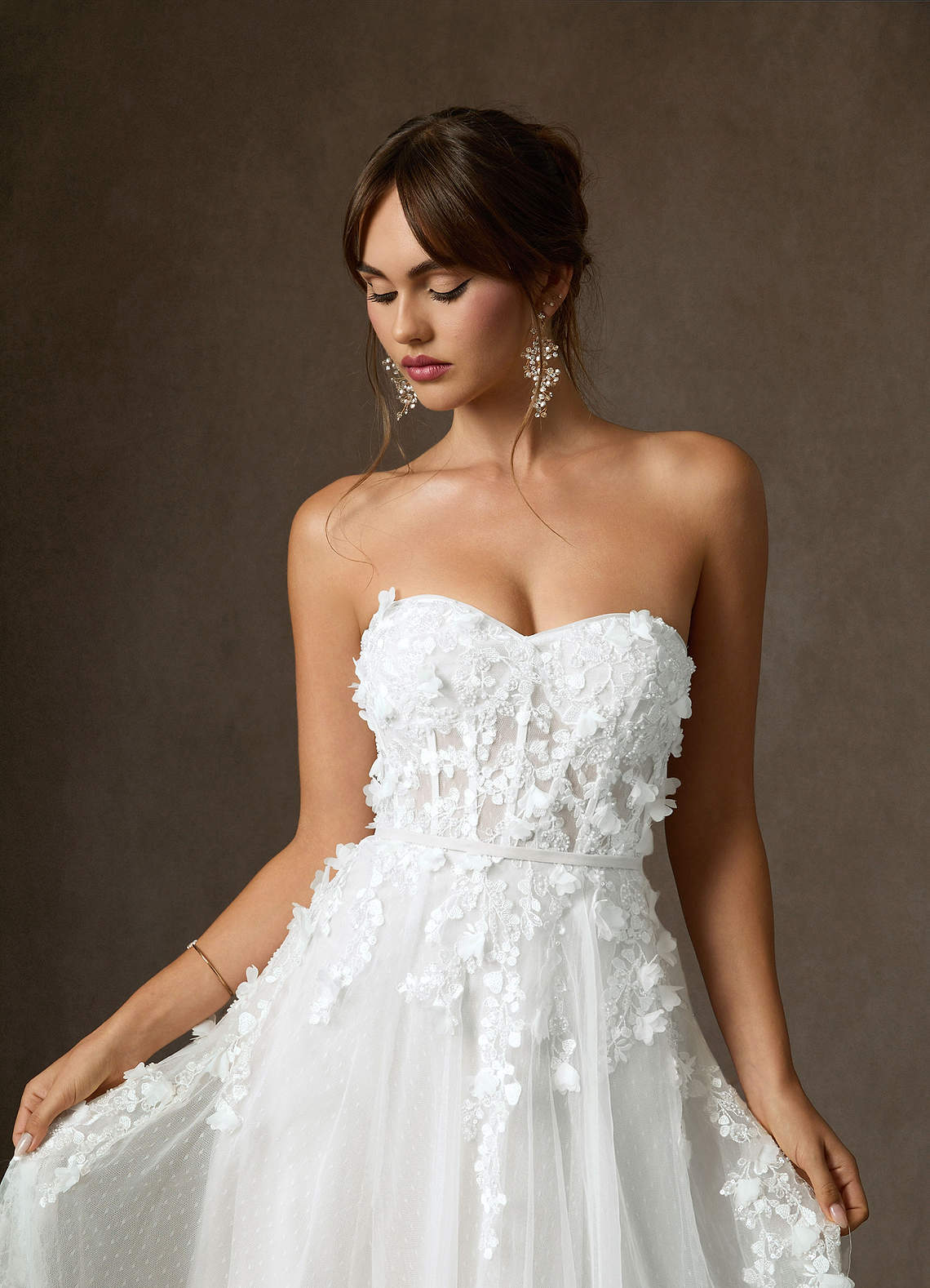 Azazie Wynery Wedding Dresses Diamond White Ball-Gown Off the Shoulder Lace Dress image10