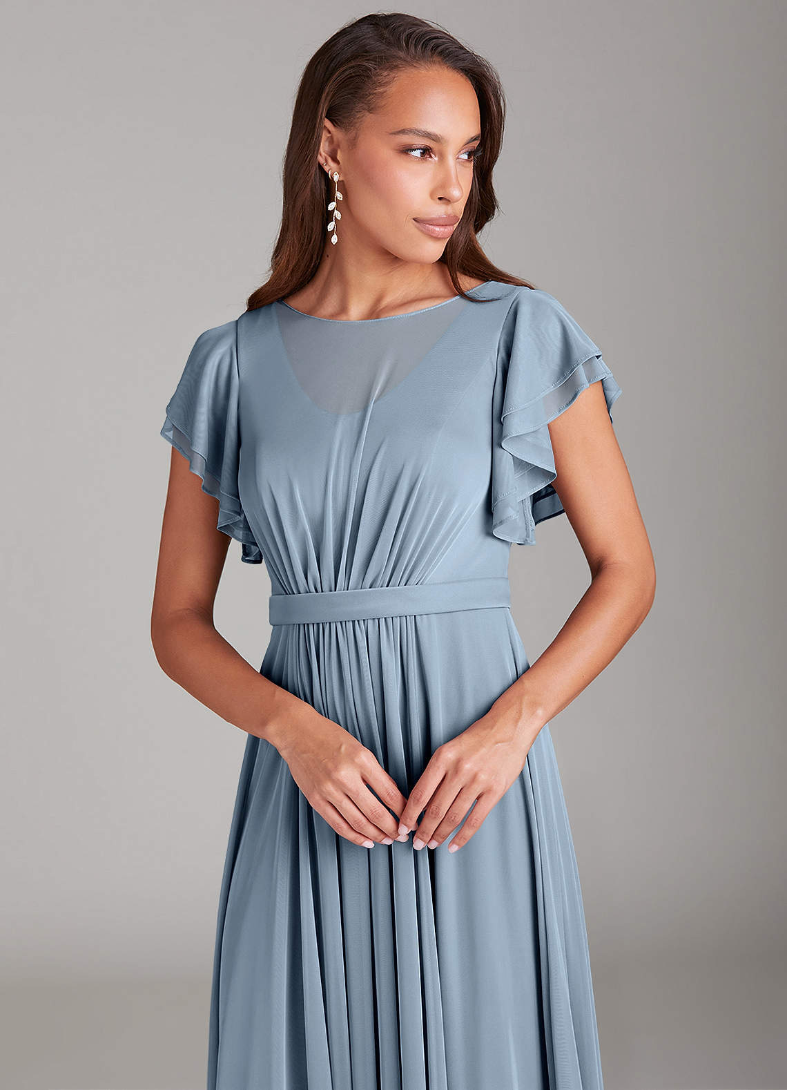 Azazie Daphne Ready to Ship Dusty Blue Modest Bridesmaid Dresses