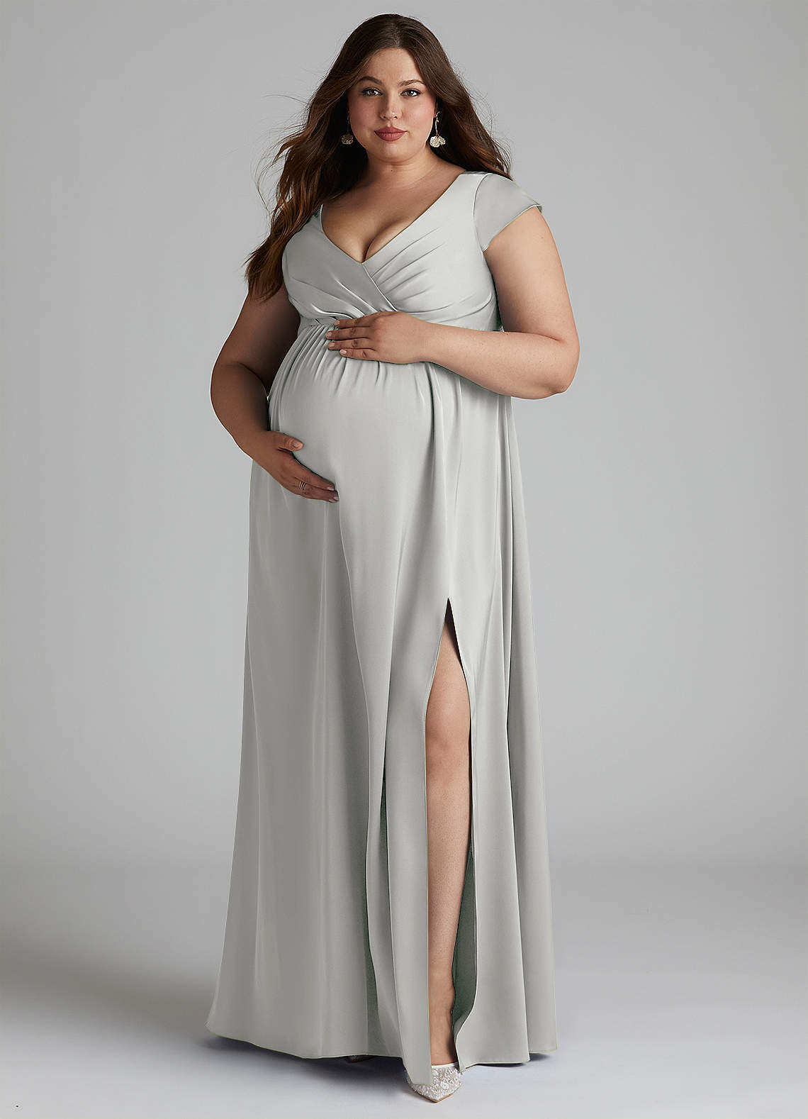 Azazie Allessia vestidos de dama de honor de maternidad Vestido de Corte en A Plisado Hasta el suelo Satén Elástico image10