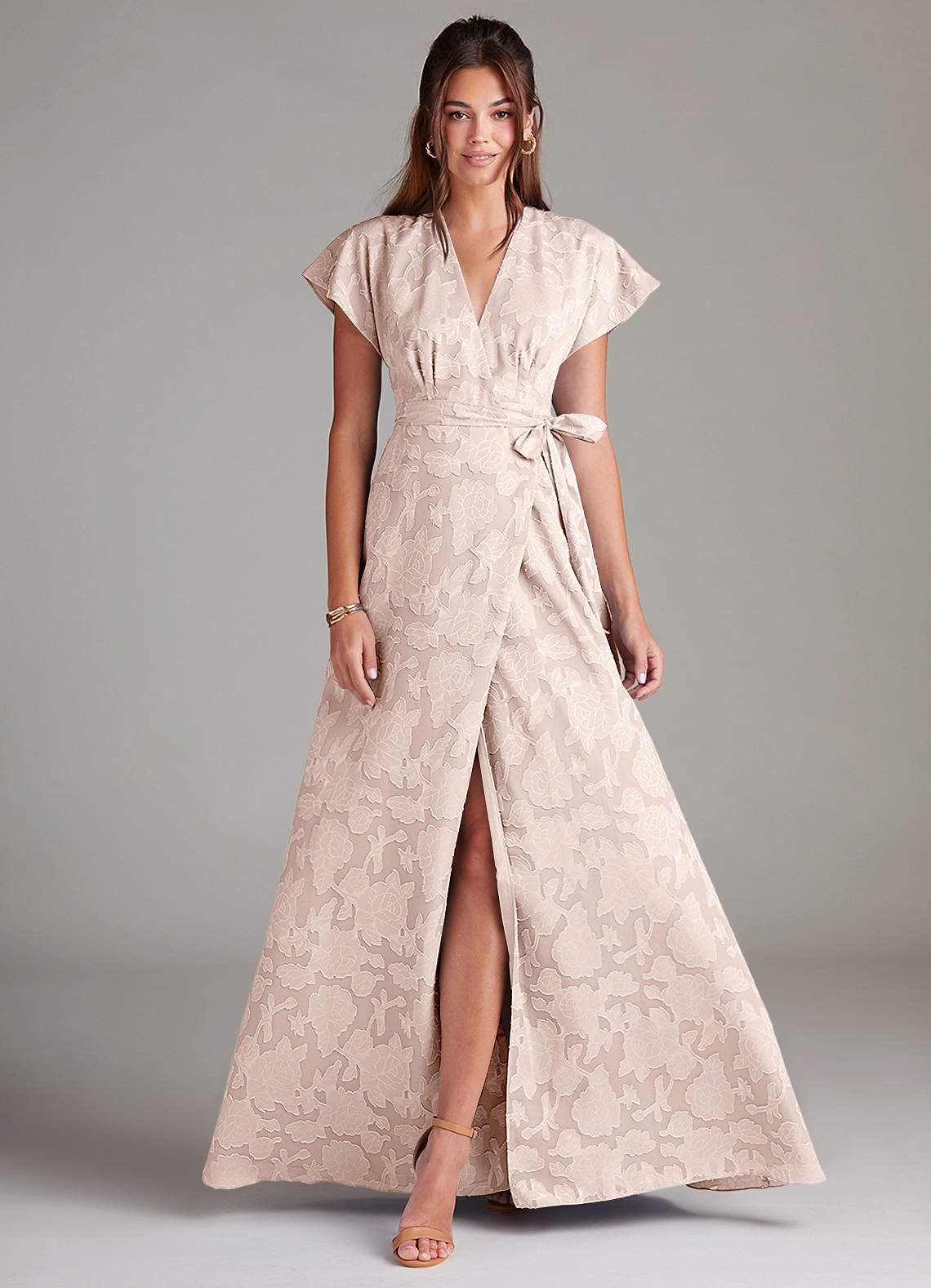 Azazie Ling Bridesmaid Dresses Blushing Pink A-Line Pleated Floral Burnout Dress image1