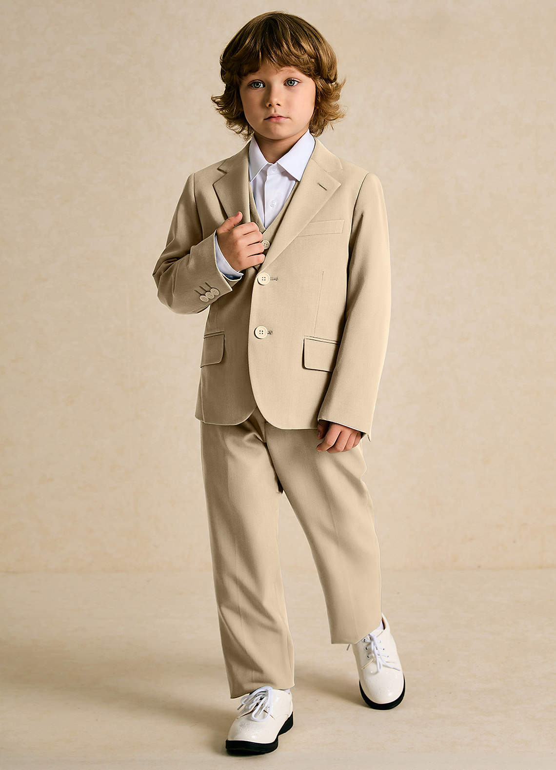 front Oliver Boys Tan 3-Piece Suit