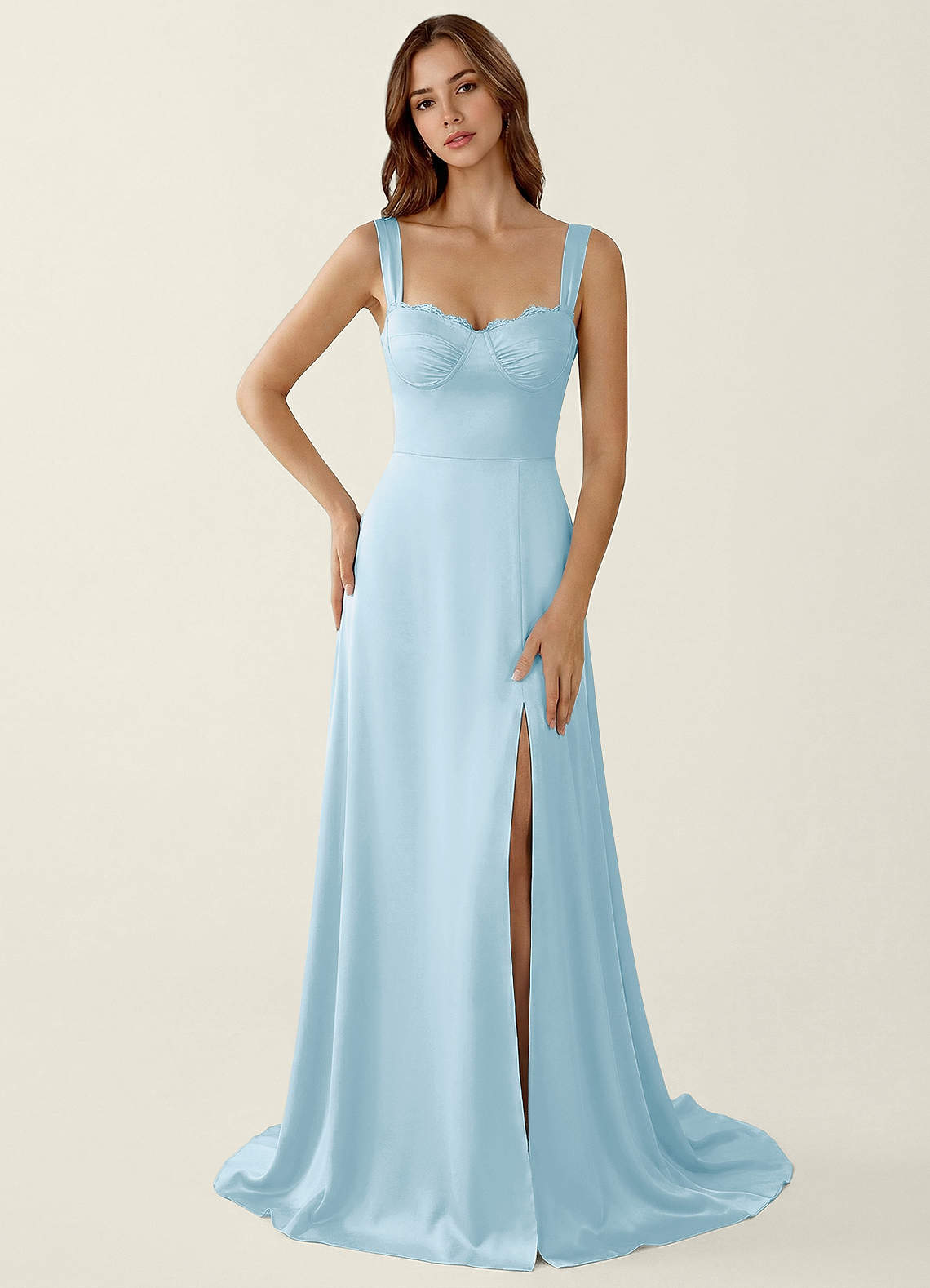 Dolce Vita Sky Blue Satin Lace Up Back Prom Dress