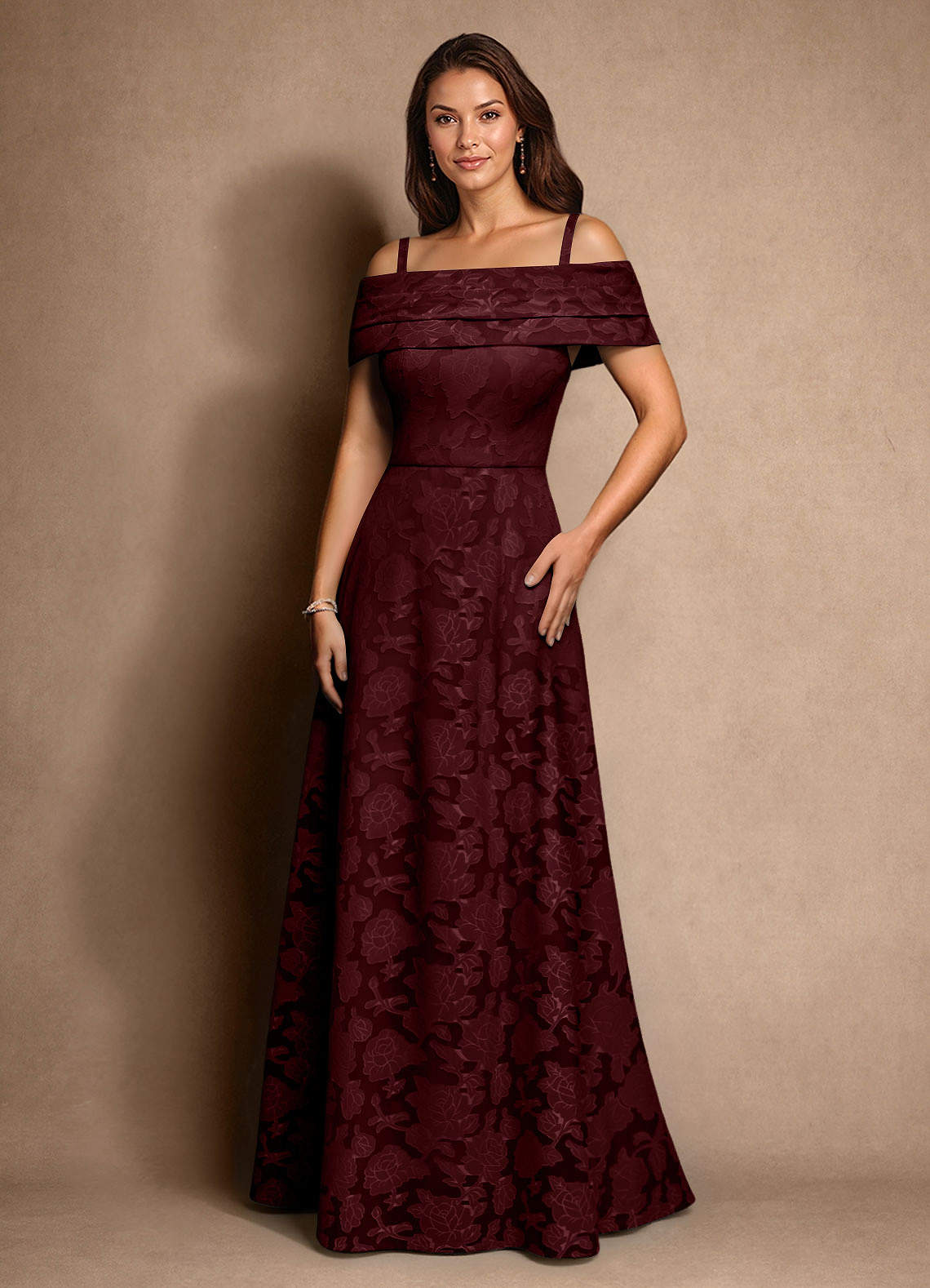 Azazie New Britain Mother of the Bride Dresses Cabernet A-Line Pleated Floral Burnout Dress image3