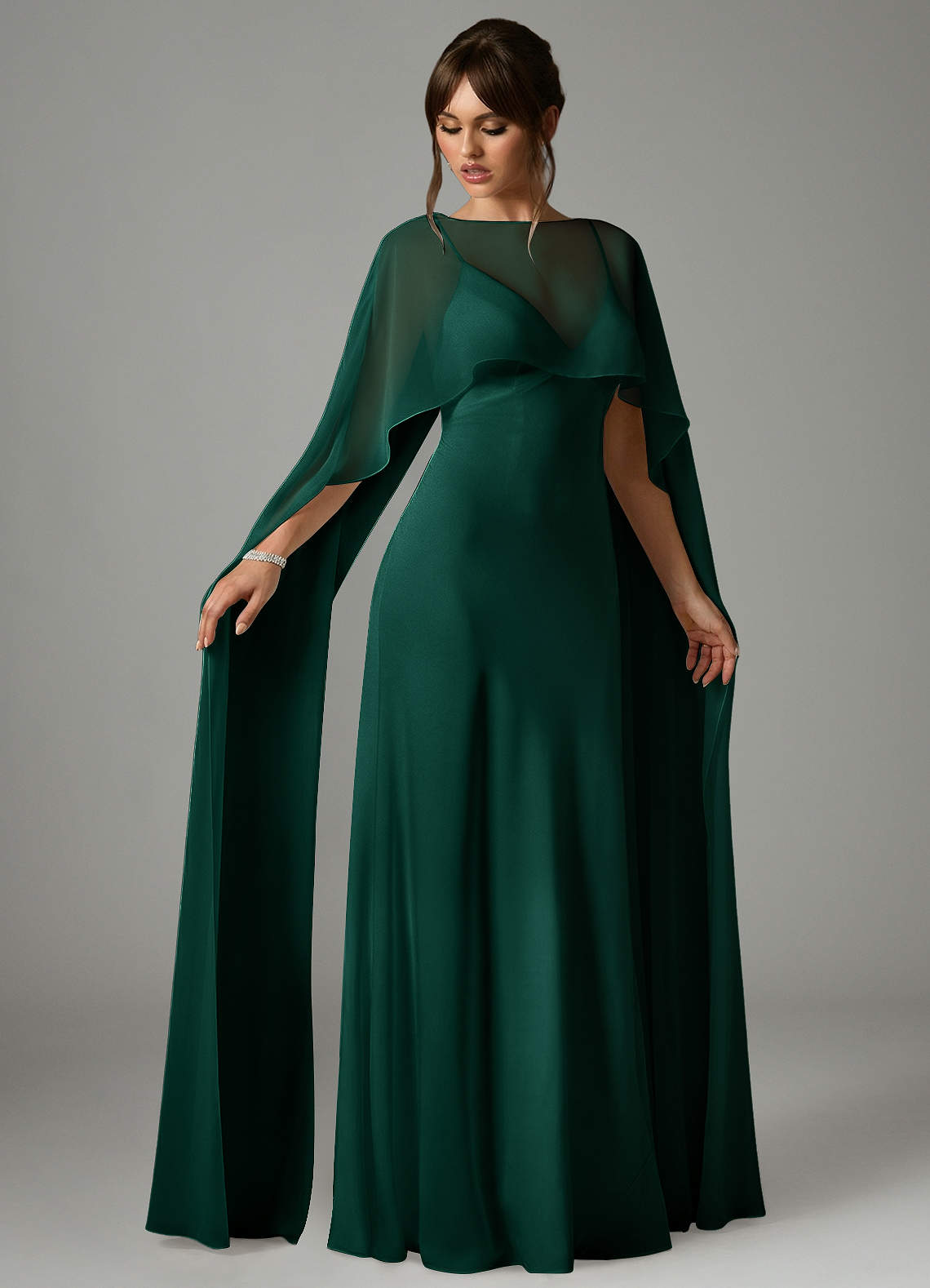 Azazie Stefania Bridesmaid Dresses Emerald A-Line Stretch Satin Dress image2
