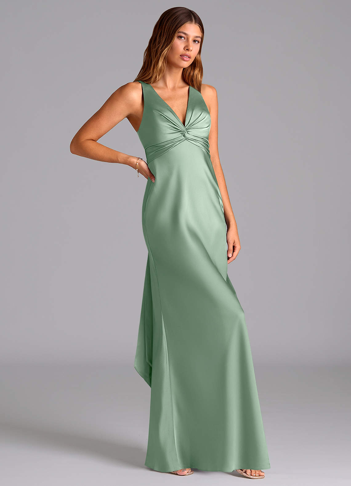 Azazie Hati Bridesmaid Dresses Agave Mermaid Stretch Satin Dress image1