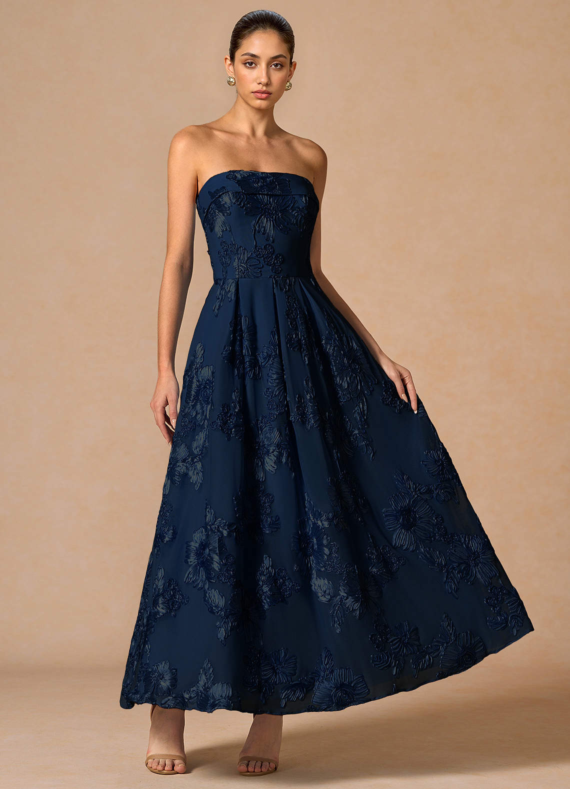 heavenly hues navy blue maxi dress Berylove Women Navy Maxi Mother Dress Plus Size Flared Long Sleeves A Line Wedding Party Guest Dress, Navy / XL main image 0