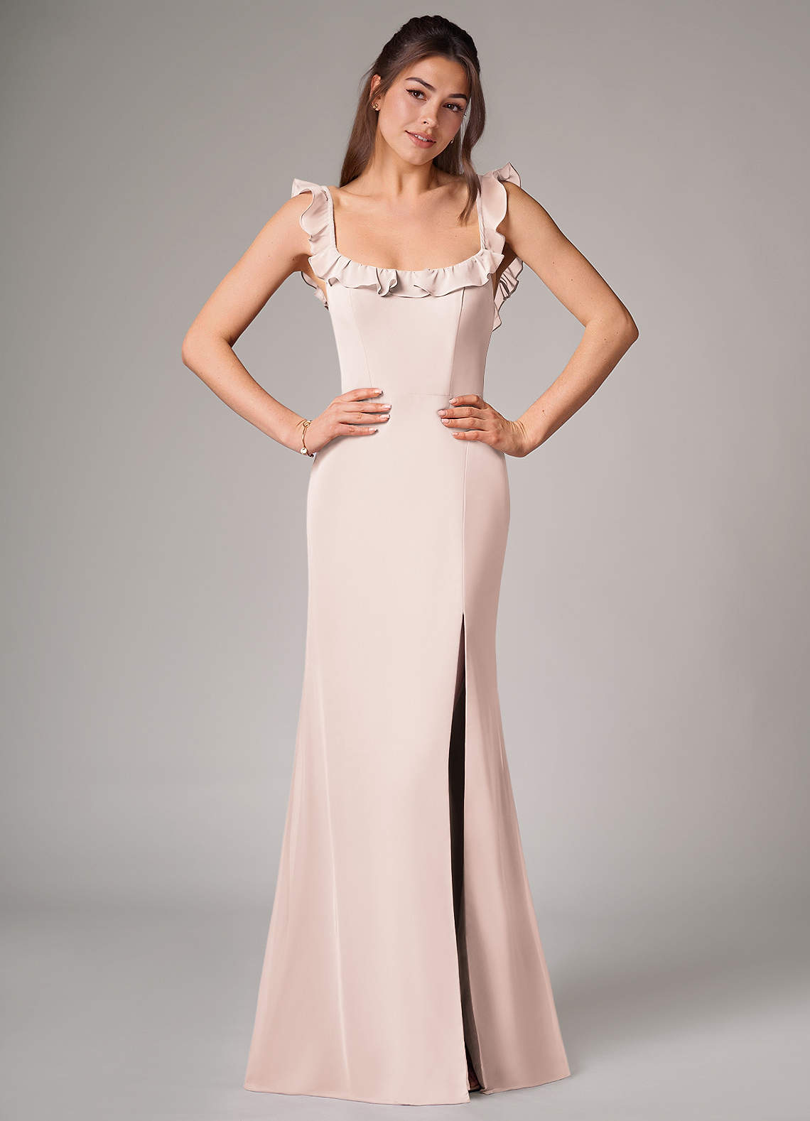 petal pink chiffon bridesmaid dresses Azazie Callie rose pink bridesmaid dresses