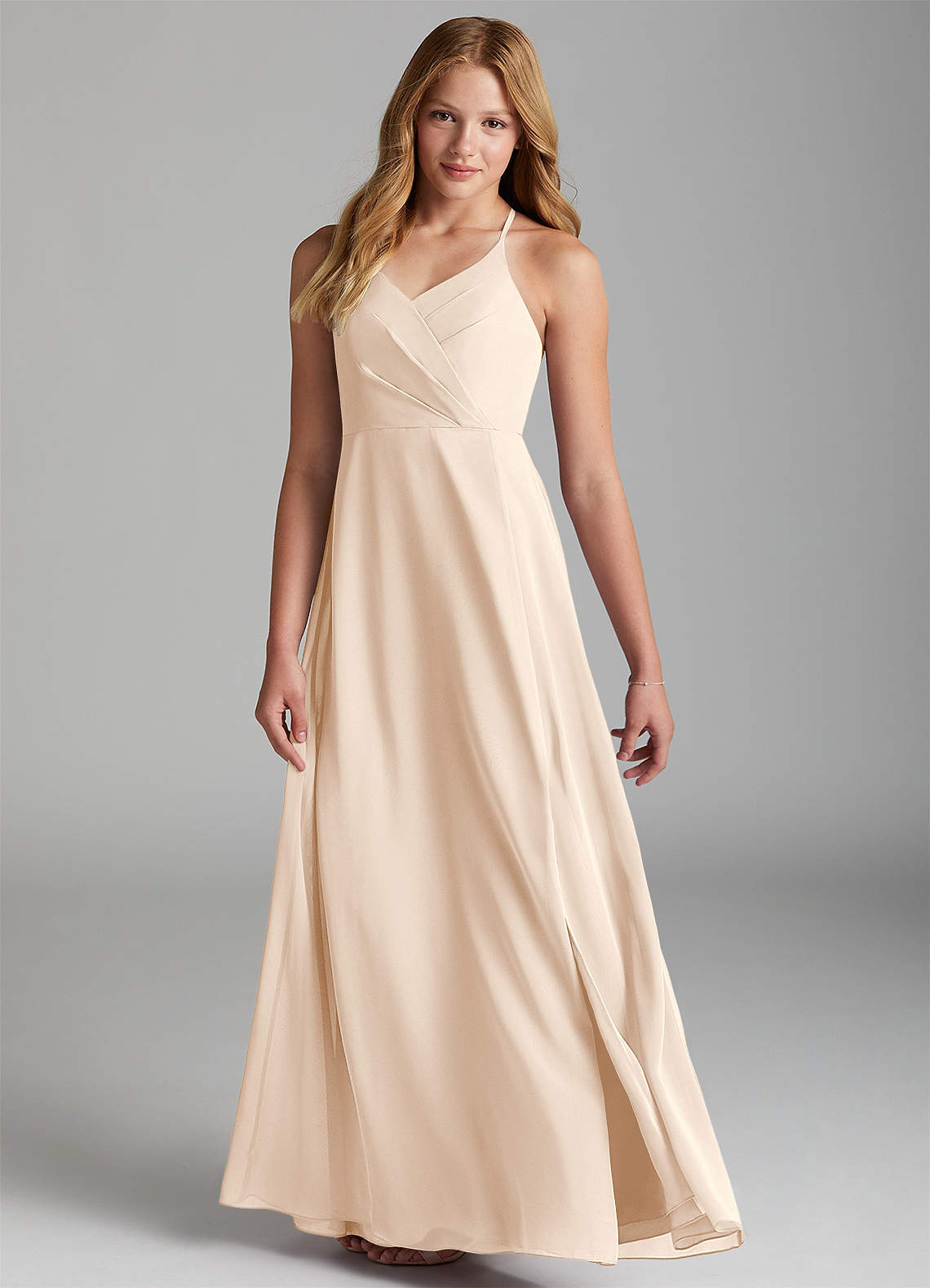 Azazie Davis Junior White Alabaster A-Line Chiffon Dress image1
