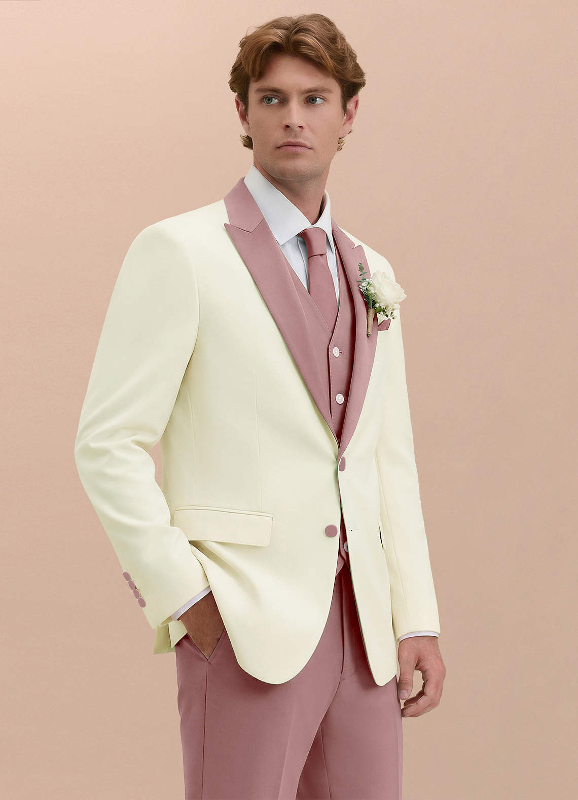 front Adrian Rose Poussiéreuse Veste de smoking structurée en Stretch à revers châle