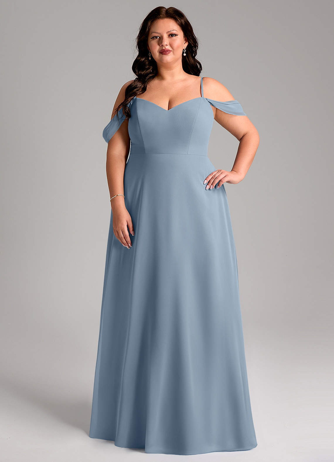 Azazie Marley Bridesmaid Dresses Dusty Blue A-Line Off the Shoulder Chiffon Convertible Dress image1