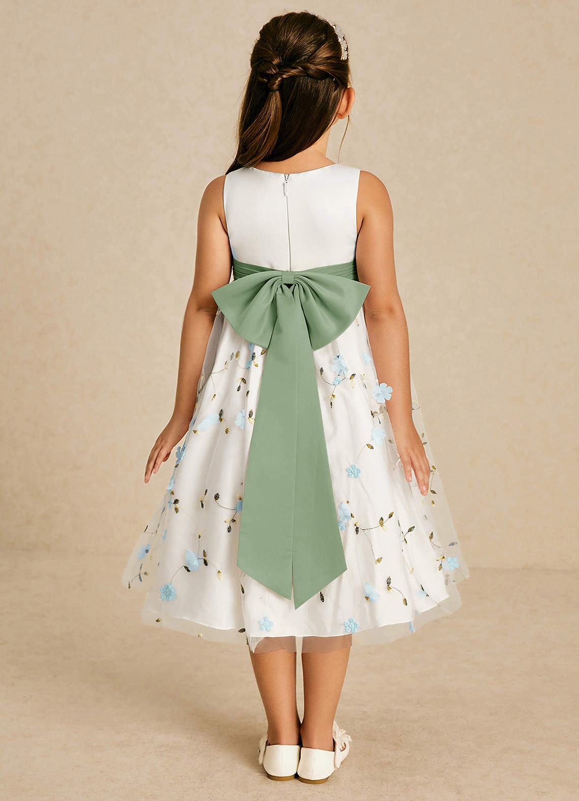 Azazie Pollie Flower Girl Dresses Sky Blue Dusty Sage A-Line Bow Tulle Dress image1