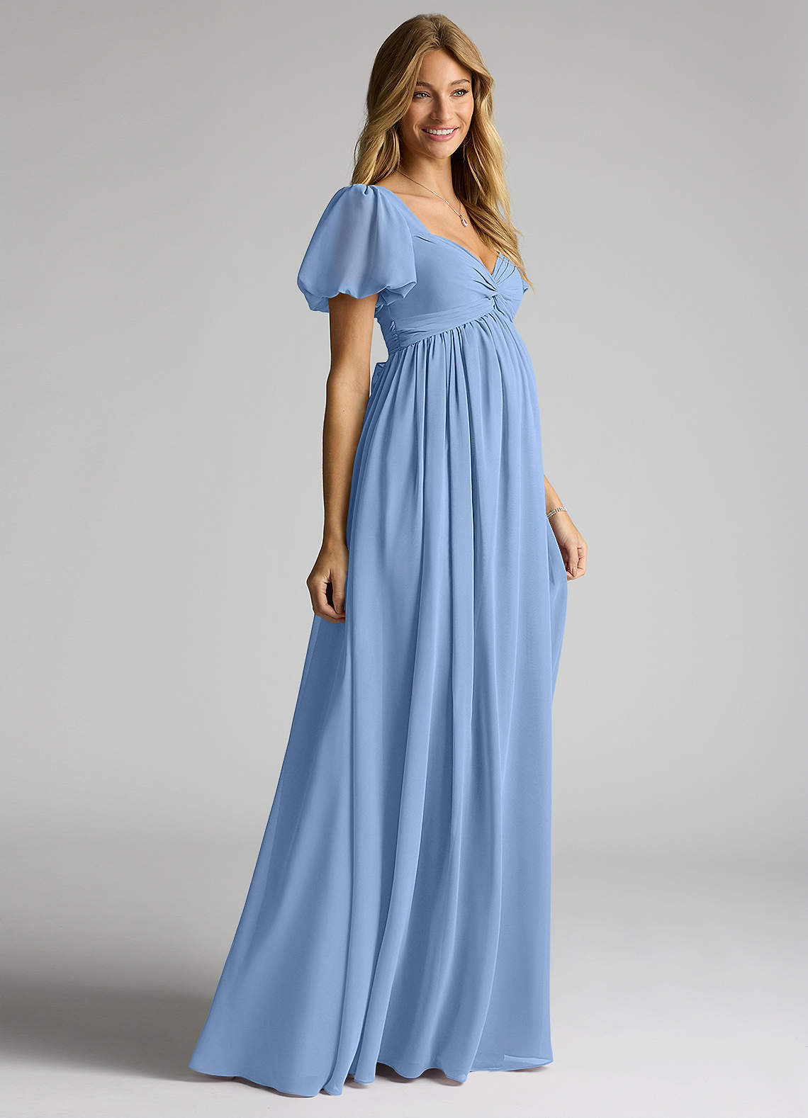 Azazie Madisynn Maternity Bridesmaid Dresses Bow Chiffon Floor-Length Dress image2