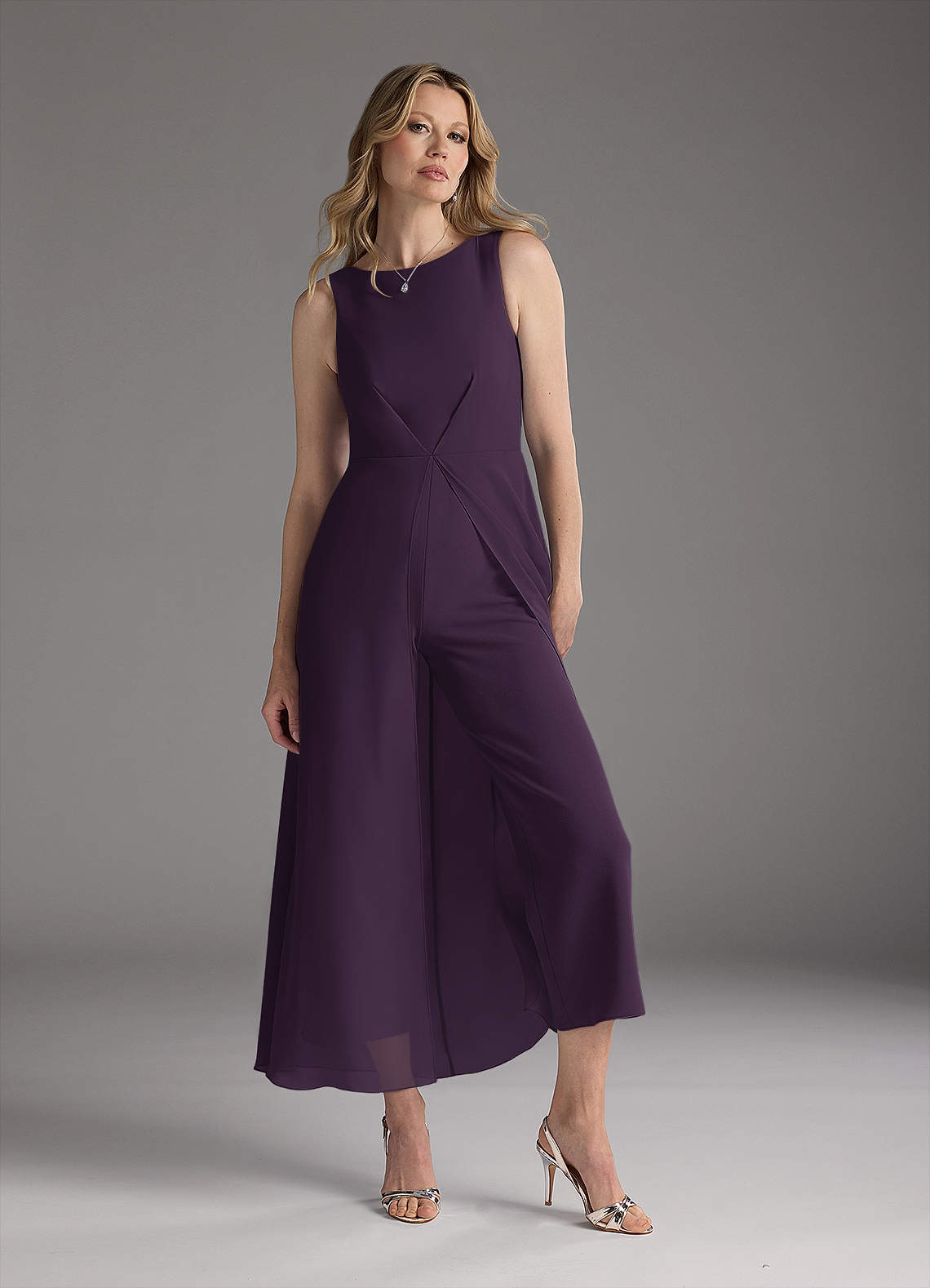 Azazie Anitta Mother of the Bride Dresses Plum Jumpsuit/Pantsuit Pleated Stretch Crepe Dress image1