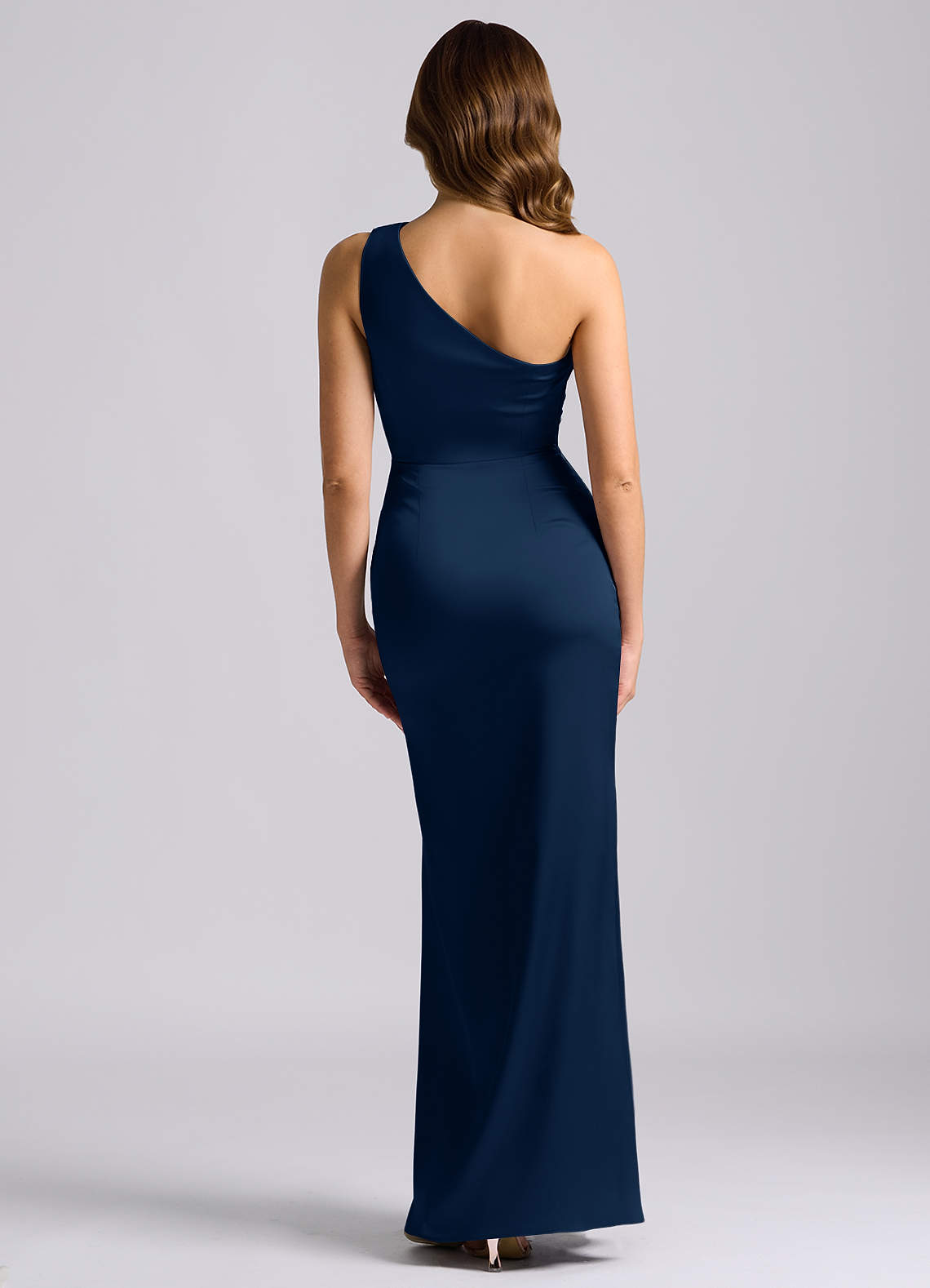 Azazie Akilah Brautjungfernkleider Meerjungfrau-Linie One-Shoulder Stretch-Satin Kleid Dunkelmarine image1