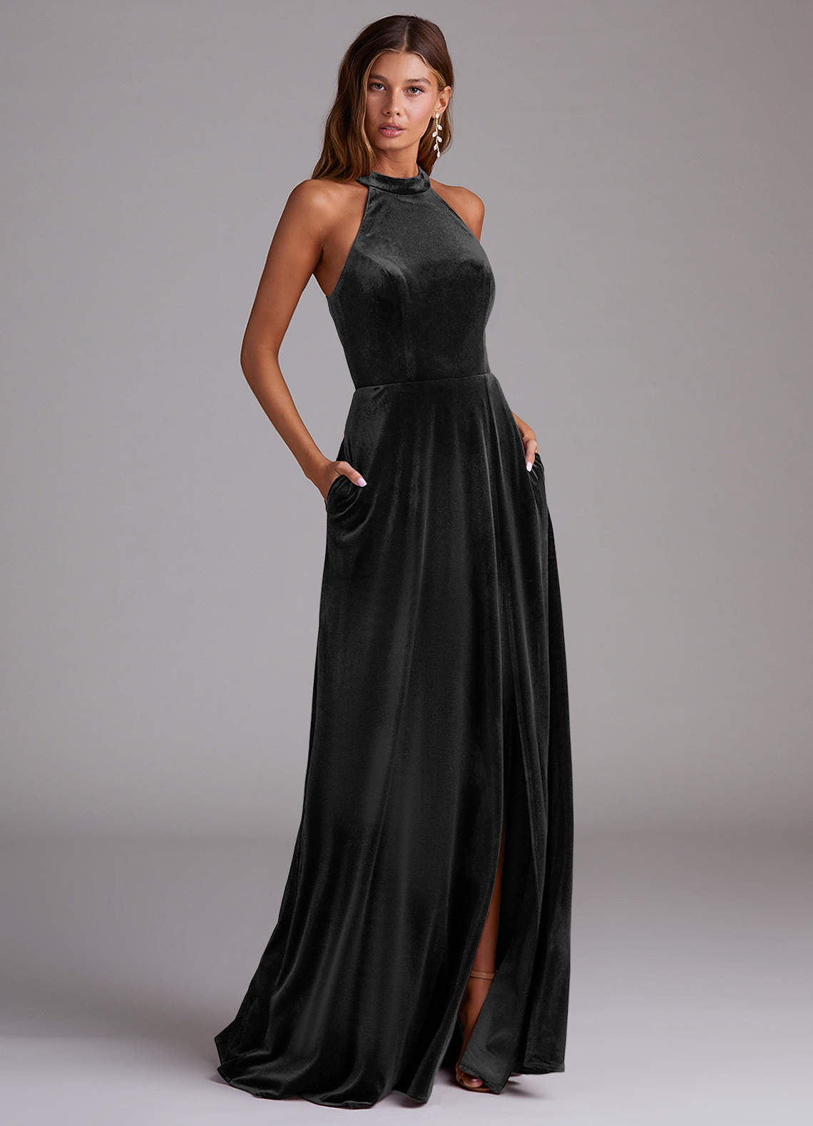 princess polly baby blue dress Crystal Black Velvet High-Neck Sleeveless Mermaid Formal Dress with Bow Tie