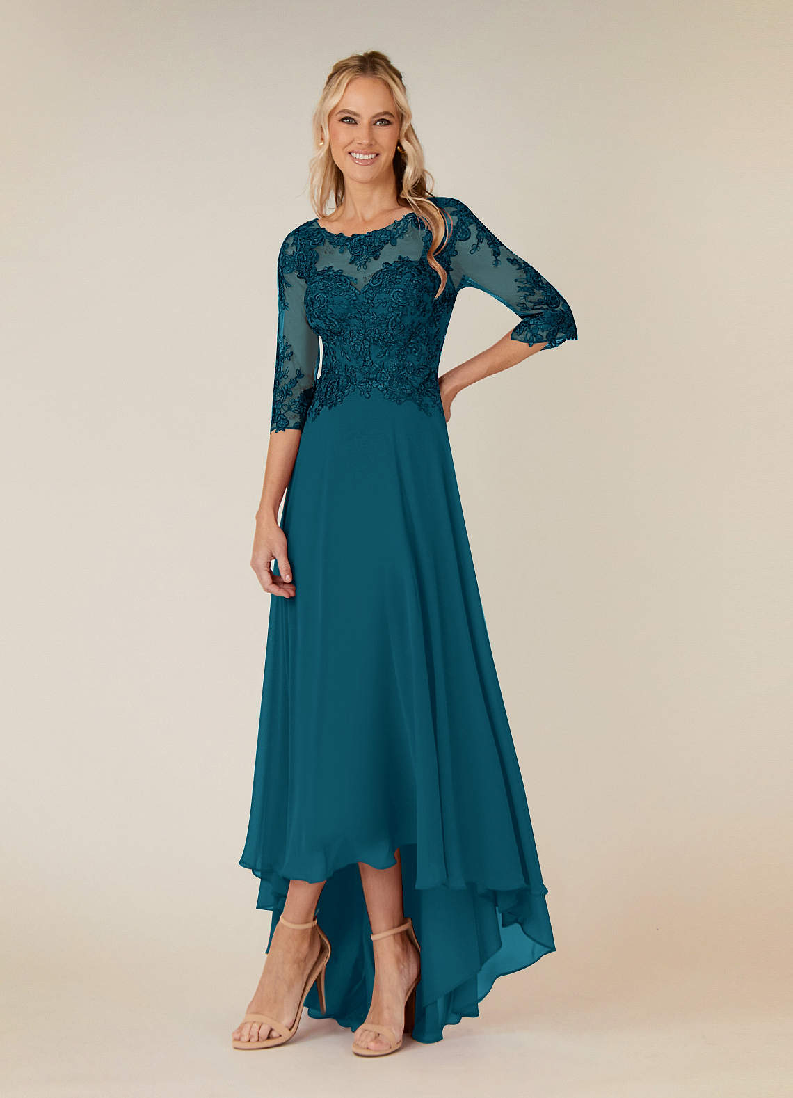 Azazie Monza Mother of the Bride Dresses Ink Blue A-Line Lace Chiffon Dress image1
