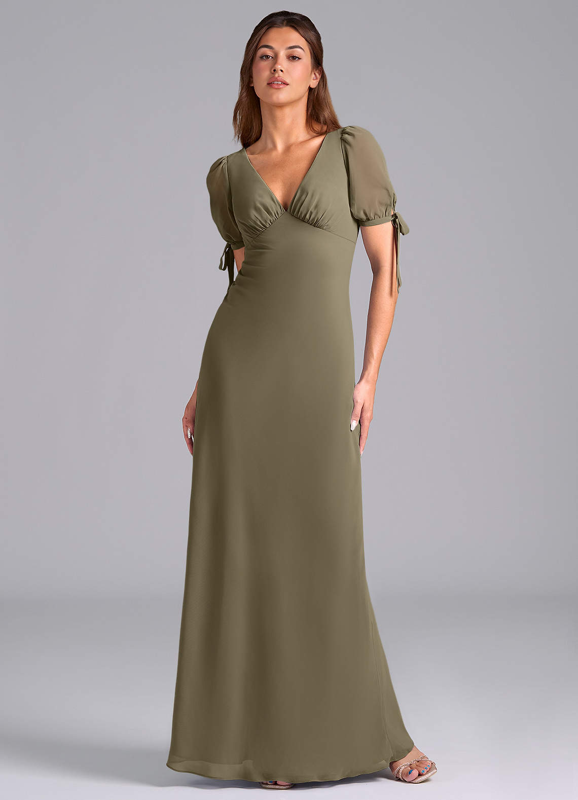 Azazie Pheby Bridesmaid Dresses Willow Green A-Line Pleated Chiffon Dress image1