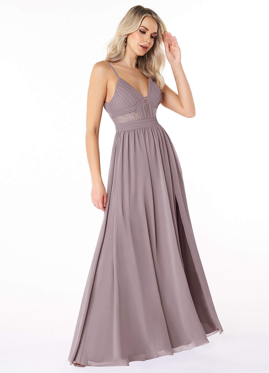 Azazie Elsy Bridesmaid Dresses A-Line Lace Chiffon Floor-Length Dress image1
