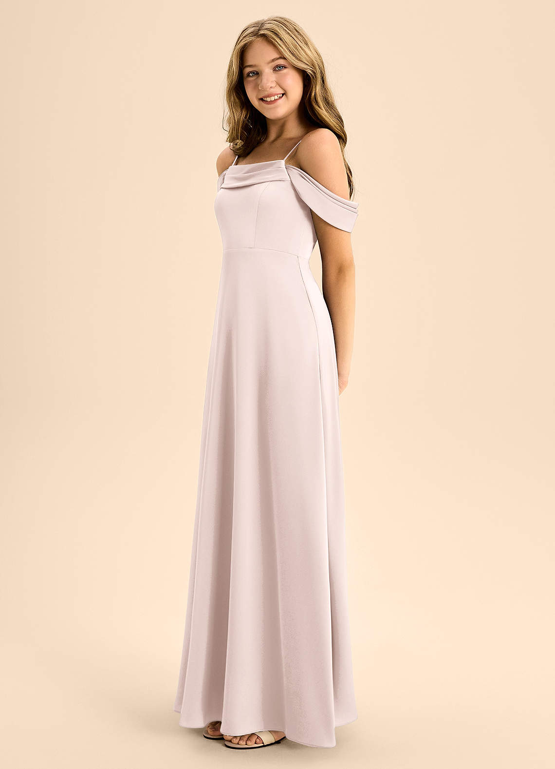 Azazie Anselie Junior Vestido de Rosa Rubor de Satén Elástico de Corte en A con Vestidos sin tirantes image5