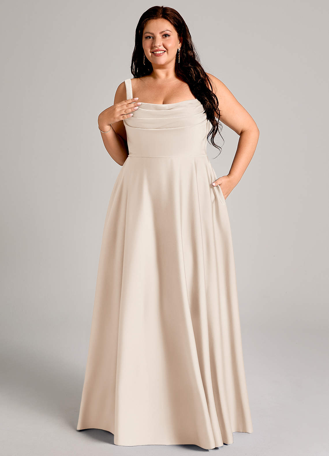 Azazie Shaude Brautjungfernkleider A-Linie Plissee Stretch-Satin Kleid Alabaster Weiß image10