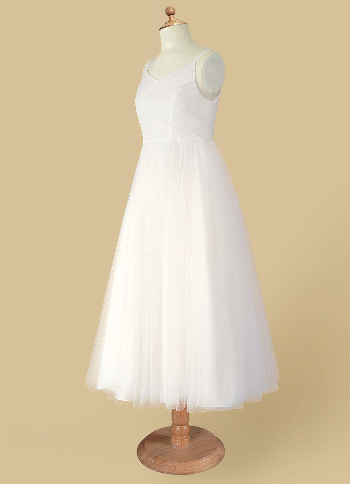 Azazie Amya Vestidos de florista Vestido Diamante Branco de Tule de Linha A com Plissado image7