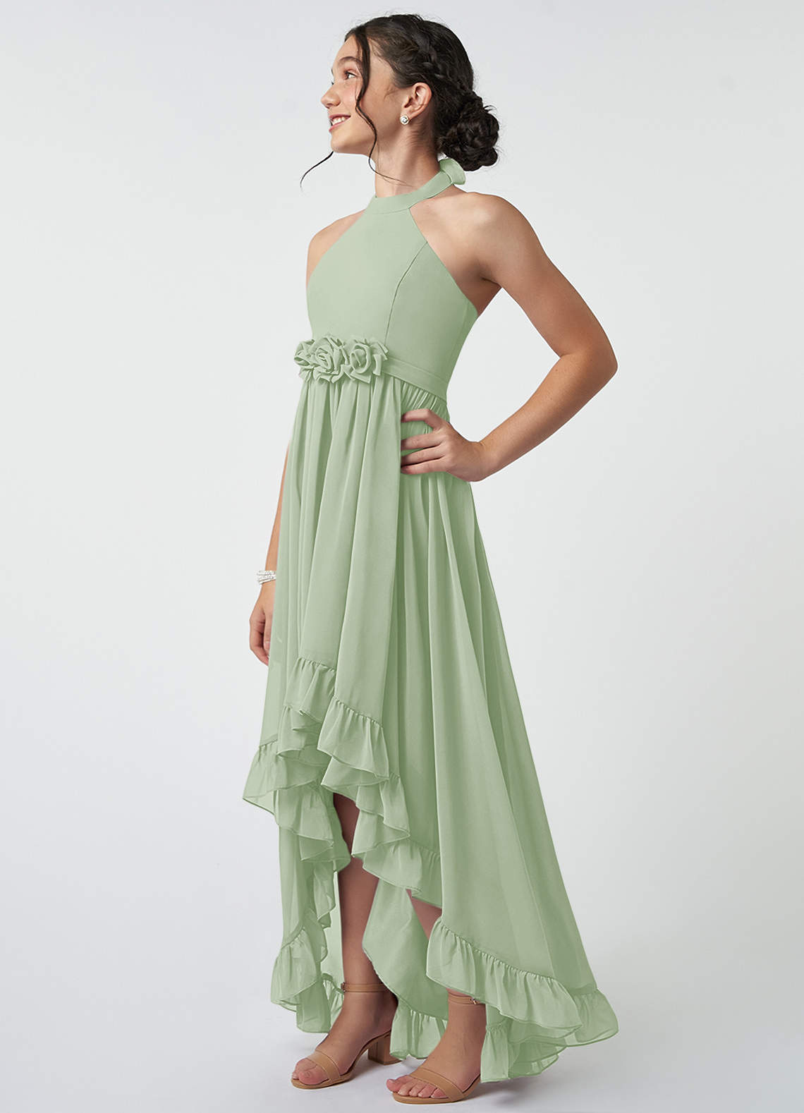 Azazie Hermione Junior Dusty Sage A-Line Chiffon Dress image3
