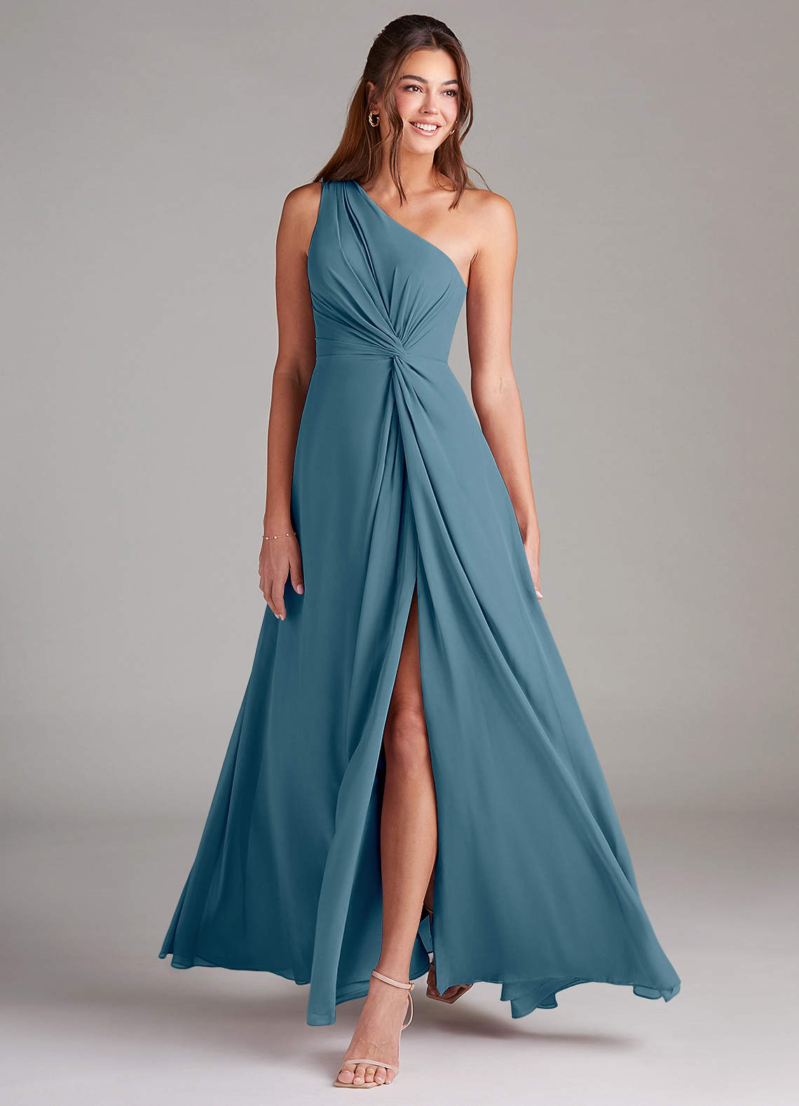 Azazie Brooke Bridesmaid Dresses Bermuda A-Line One Shoulder Chiffon Dress image2