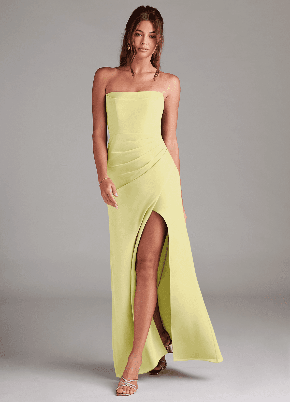 Azazie Leonis Bridesmaid Dresses Lemon Sorbet Sheath Strapless Chiffon Convertible Dress image6