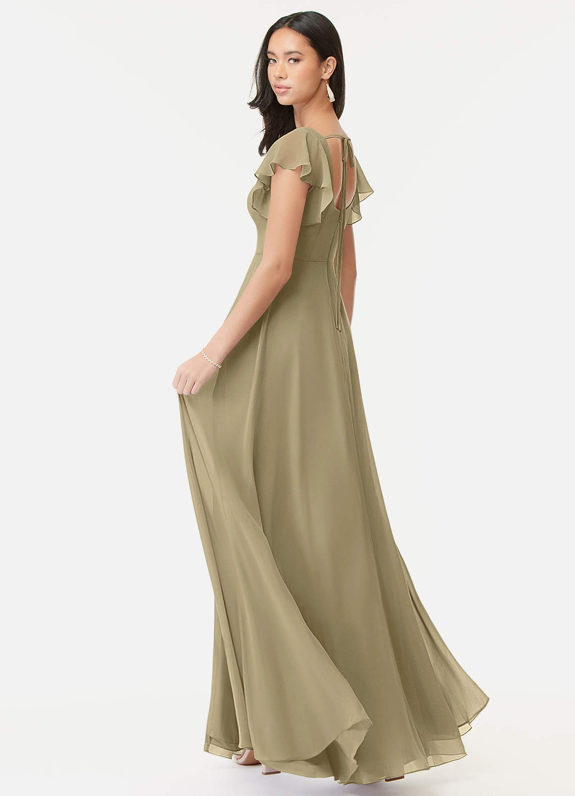 Azazie Bondi Vestidos de madrinha de casamento Vestido Musgo Verde de Chiffon de Linha A com Ruched image4