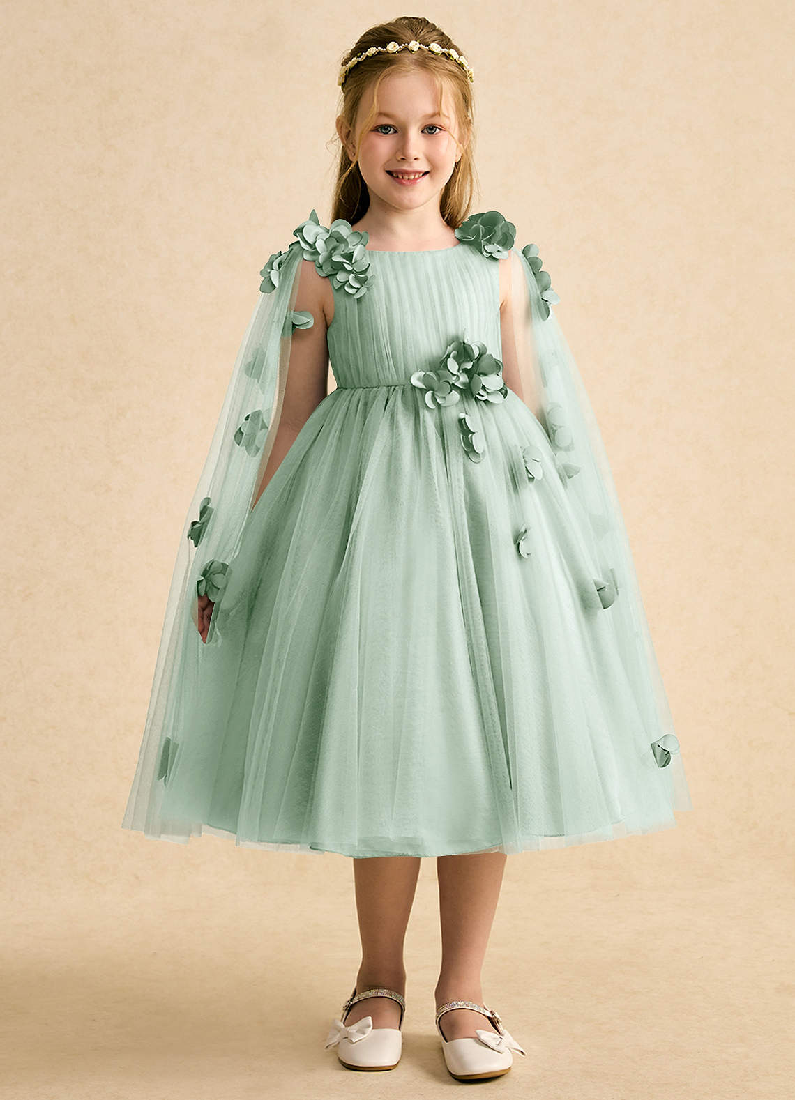 Azazie Staria Blumenmädchenkleider Ballkleid Gestreift Tüll Kleid Agave image5