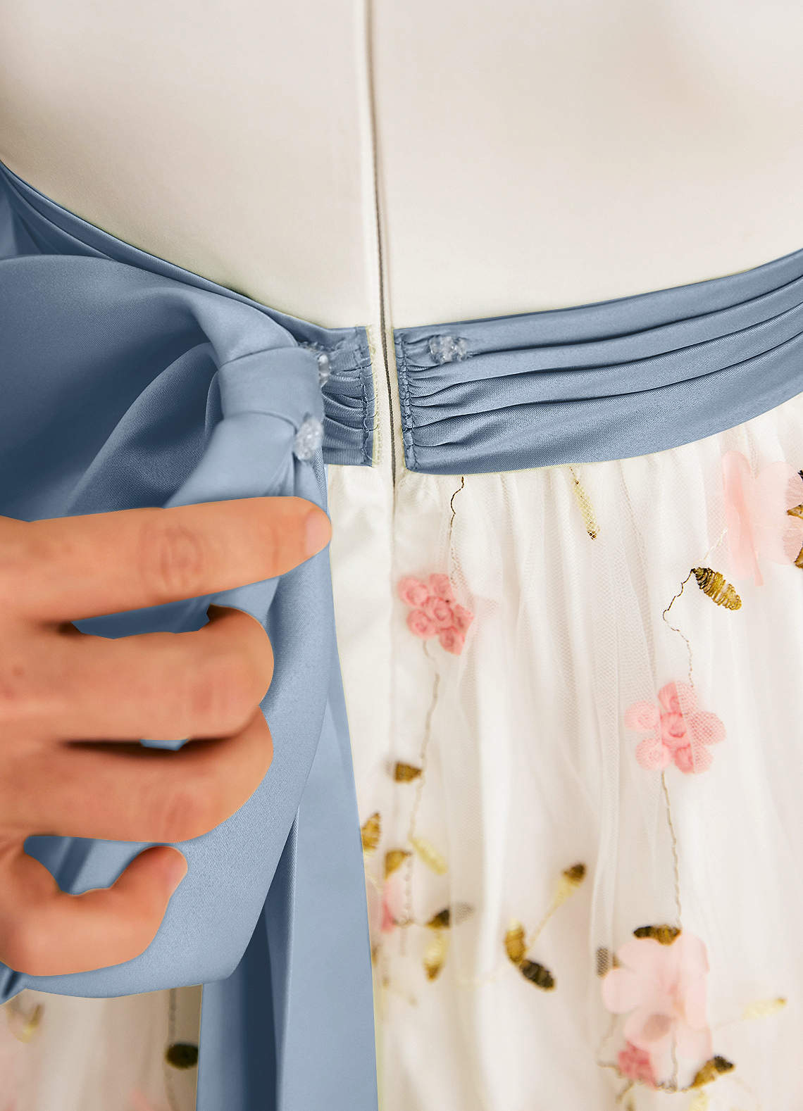 Azazie Pollie Flower Girl Dresses Blushing Pink Dusty Blue A-Line Bow Tulle Dress image6