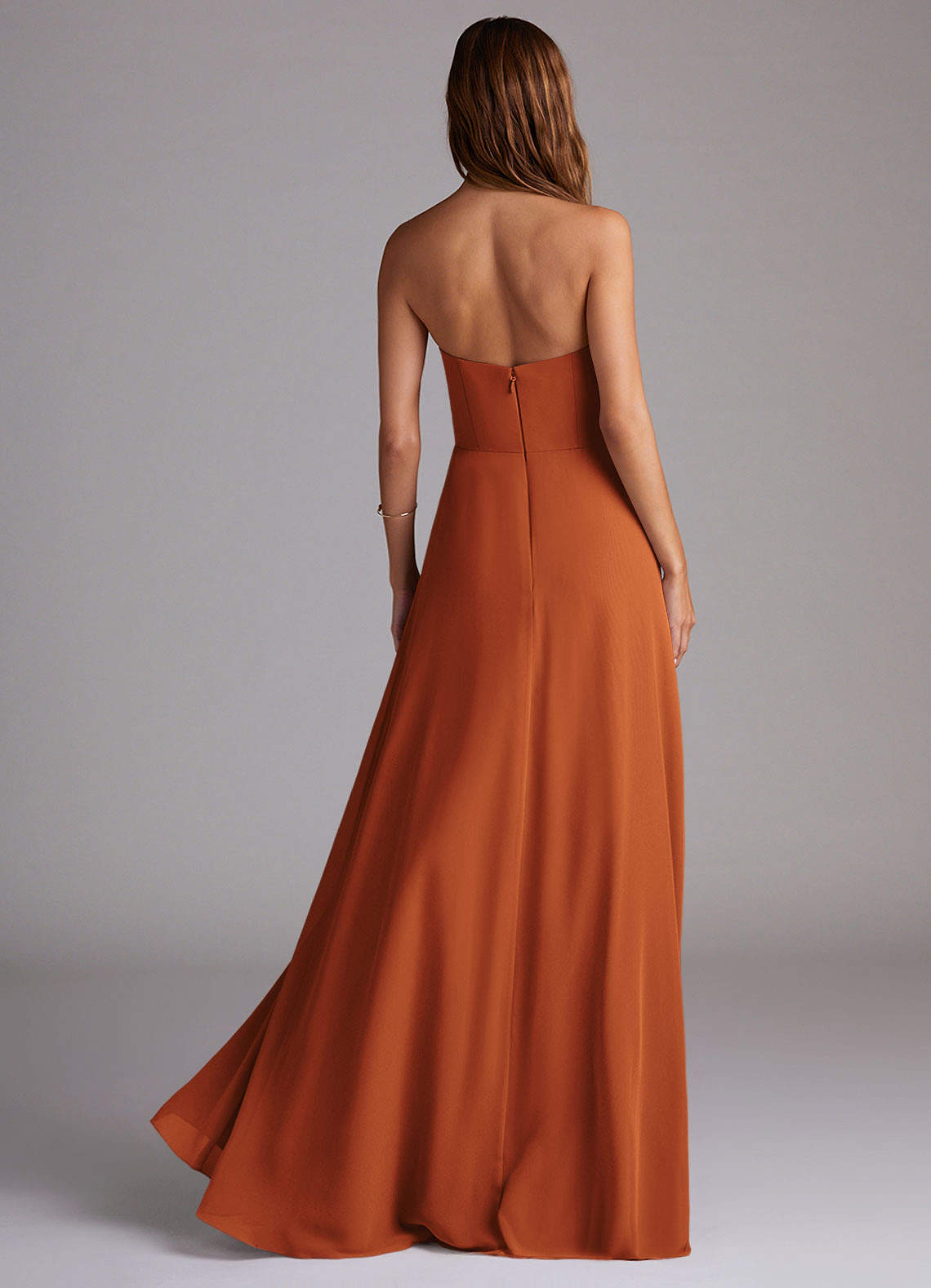 Azazie Wren Bridesmaid Dresses Cinnamon A-Line Side Slit Chiffon Convertible Dress image1