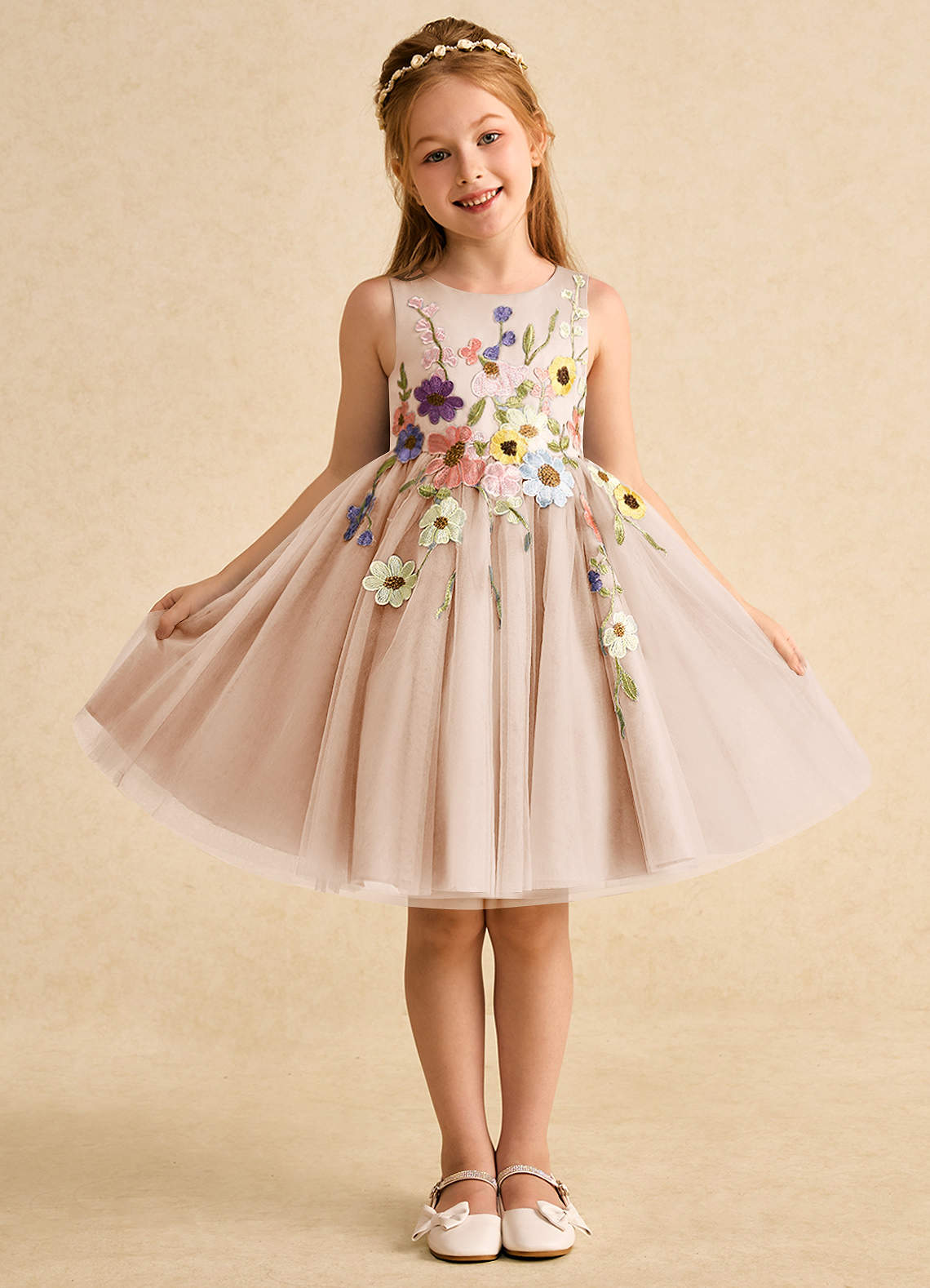 Azazie Prima Flower Girl Klänningar Klänning A-Line i Tyll Rosett image1