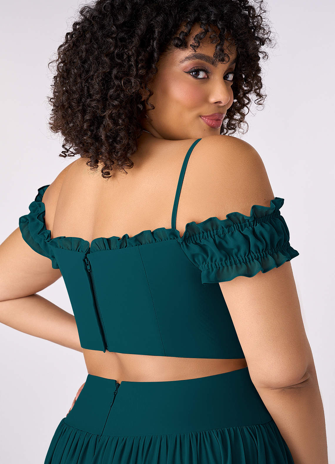 Barbie ♥ Azazie Schlussverkauf Wandelbar A-Linie Schulterfrei Chiffon Kleid Kiefer image12