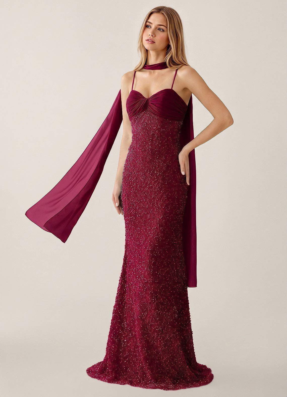 burgundy chiffon prom dress Jasminiah Pearl-Embellished Lace/Chiffon Dath:Gorm-Spéir while the floor 7.23.26-UNDER-89 The Chloe Dress in