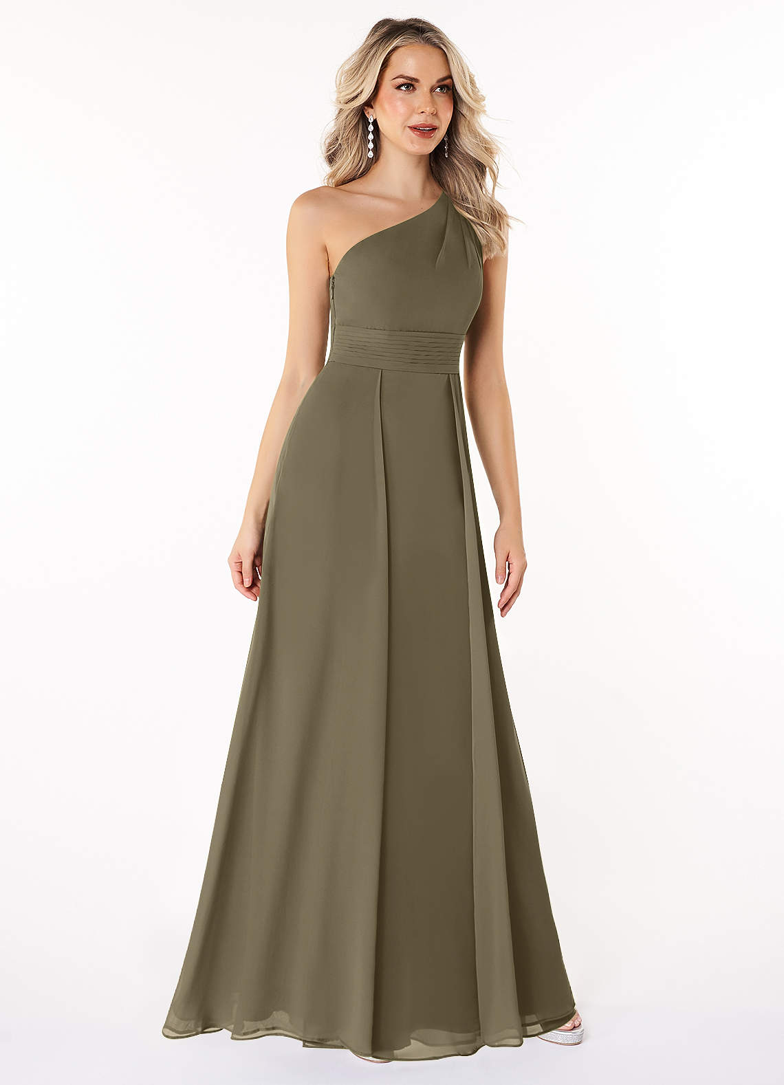Azazie A-Line One-Shoulder Floor-Length Chiffon Bridesmaid Dresses - Willow Green