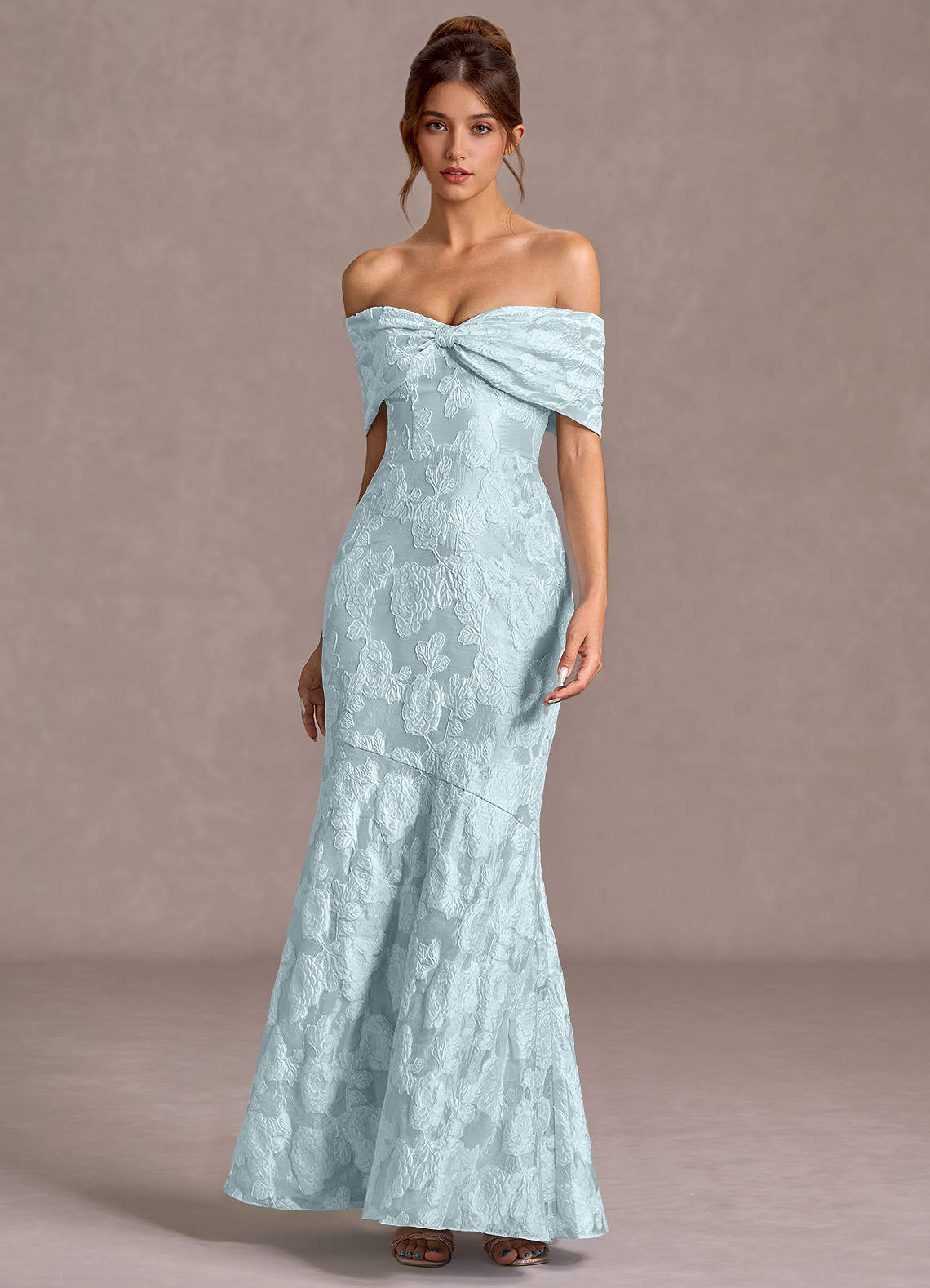 Azazie Plus Size Floor-Length Maxi Dresses Mermaid Wedding Guest Formal Black Tie Dresses Strapless Bows Pale Blue