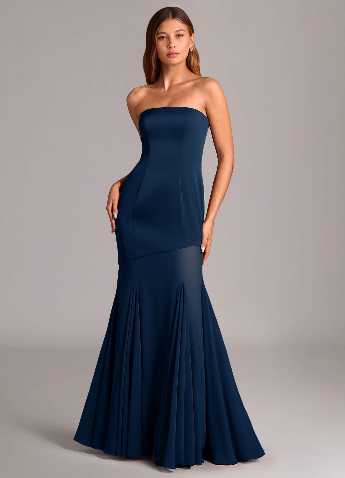 Azazie Uma Bridesmaid Dresses Dark Navy Mermaid Strapless Chiffon Convertible Dress image1