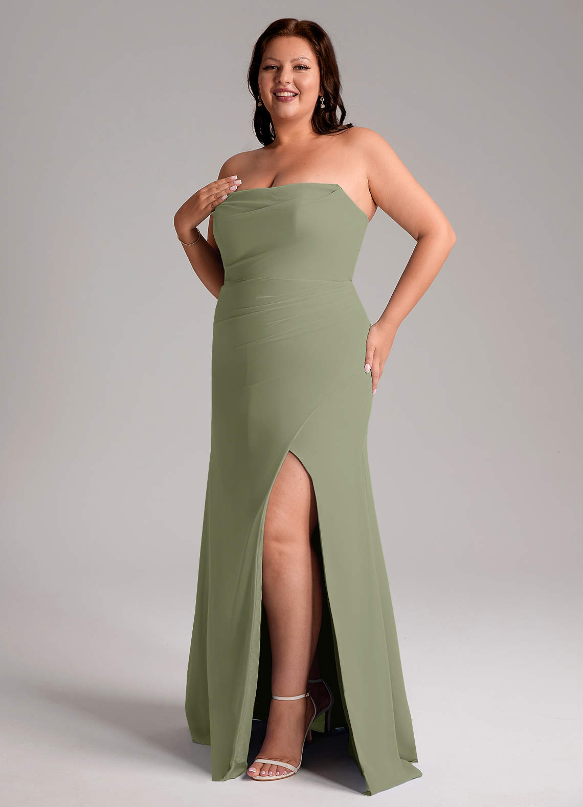 Azazie Leonis Bridesmaid Dresses Pistachio Sheath Strapless Chiffon Convertible Dress image12