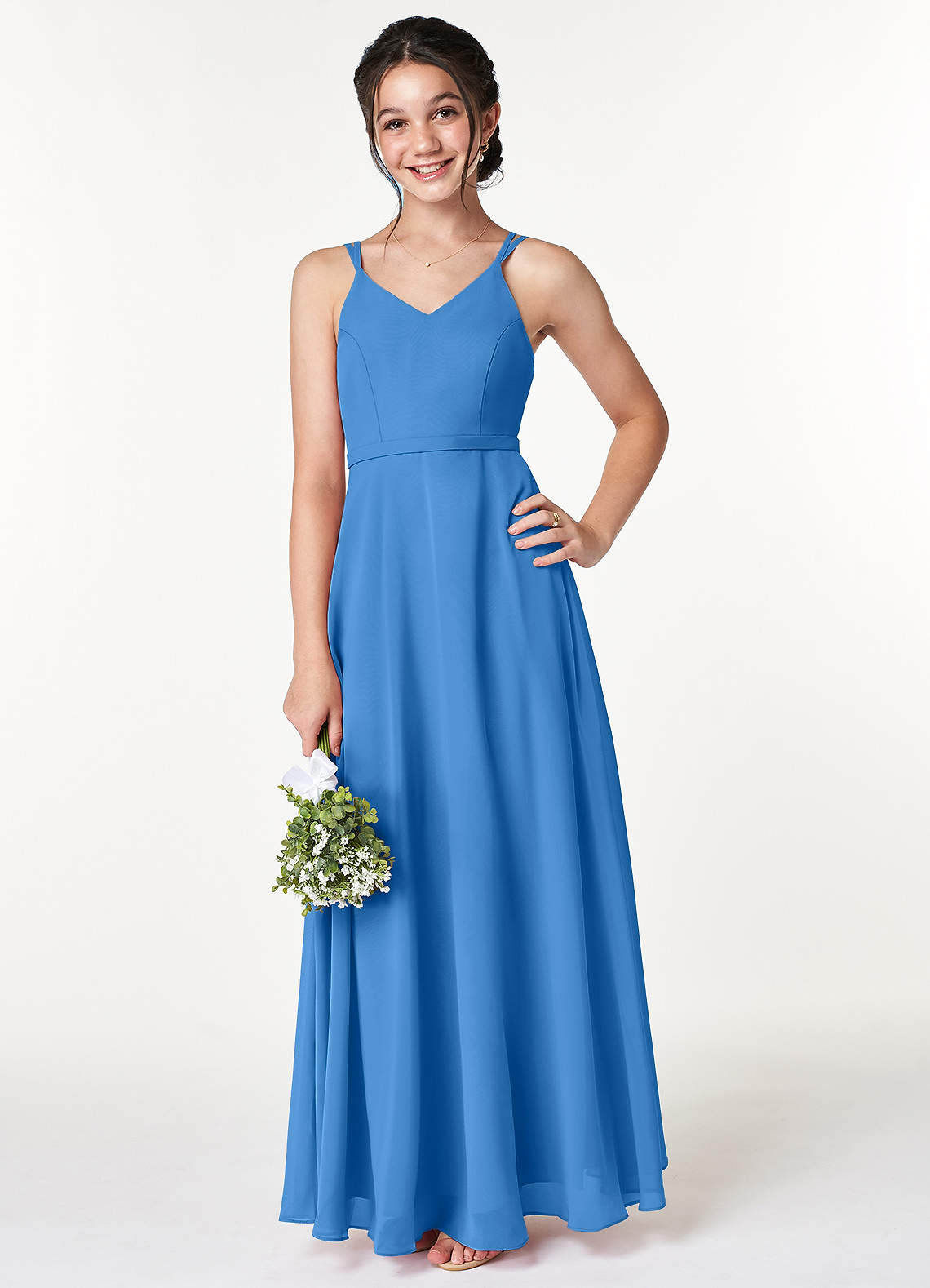 Azazie Janine Junior Blue Jay A-Line Chiffon Dress image1