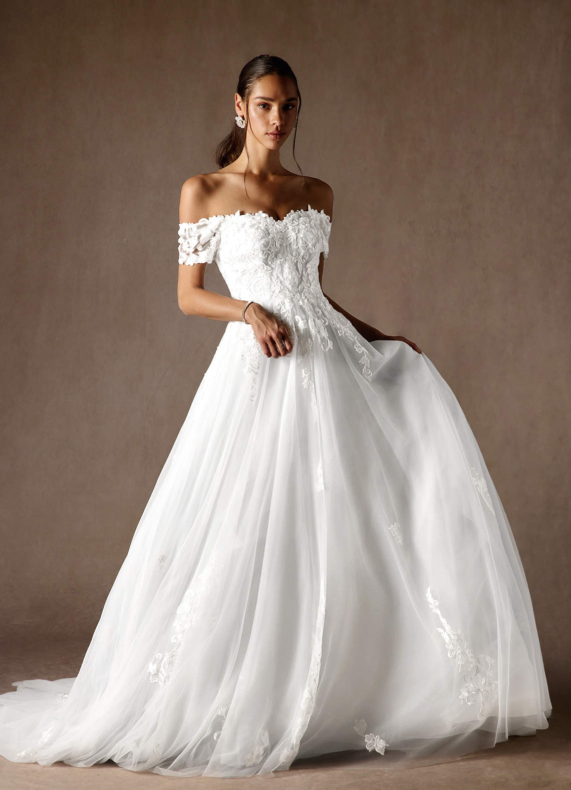 Azazie Rowe Wedding Dresses Diamond White Ball-Gown Off the Shoulder Tulle Dress image2