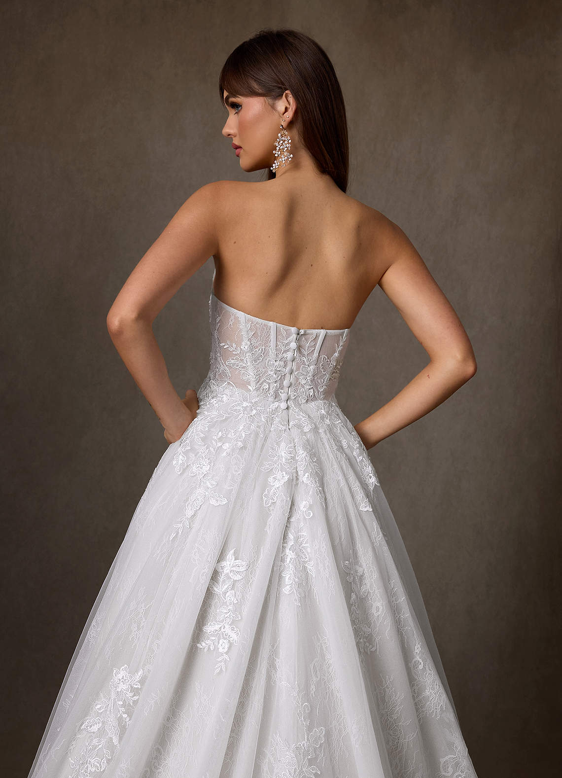 Azazie Elowyn Wedding Dresses Diamond White Ball-Gown Strapless Lace Dress image10