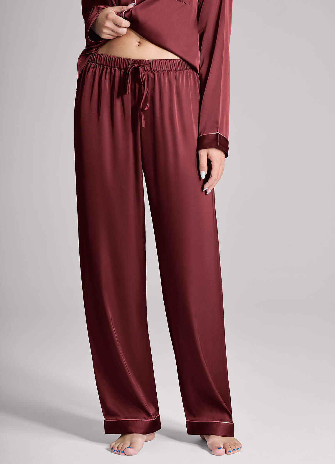 front Long Sleeves and Pants Satin PJ Set